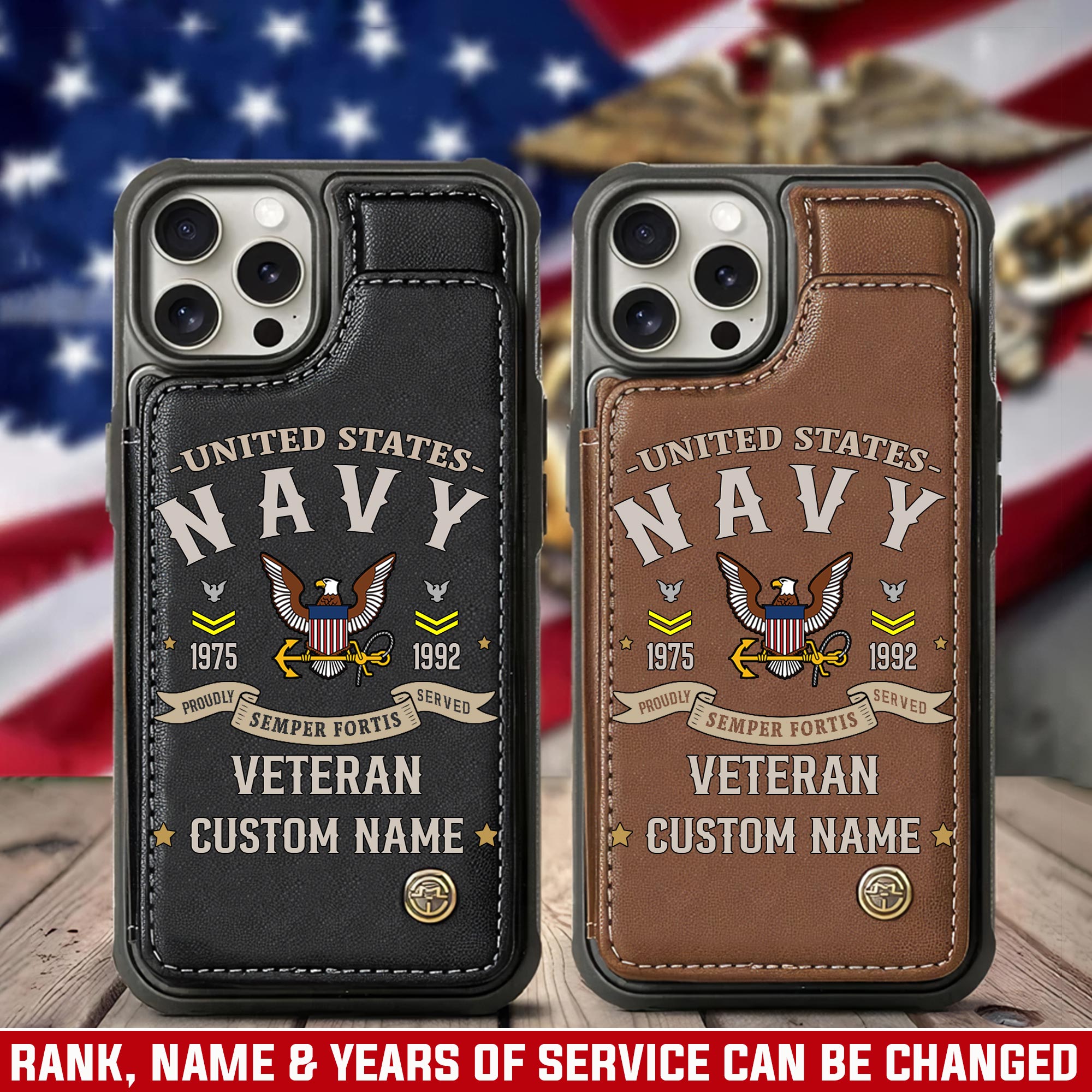 US Navy, Duty, Honor, Country - Leather Flip Phone Case