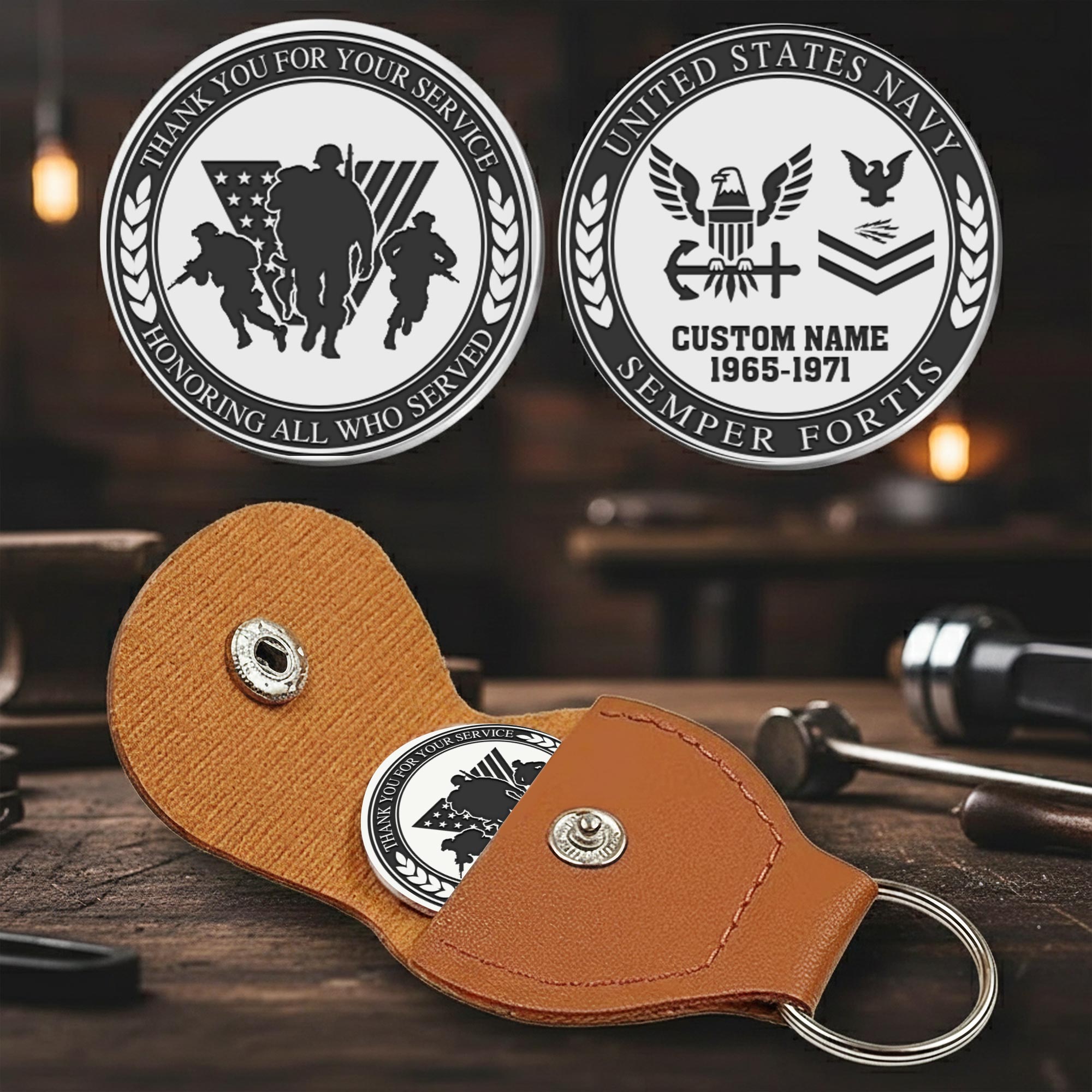 US Navy, Honoring All Who Served - Military Engraved Challenge Coin - Image 2