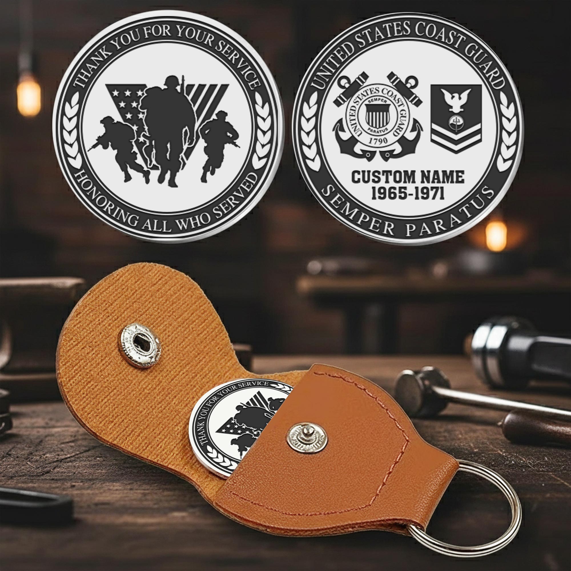 US Coast Guard, American By Birth, Veteran By Choice - Military Engraved Challenge Coin - Image 2