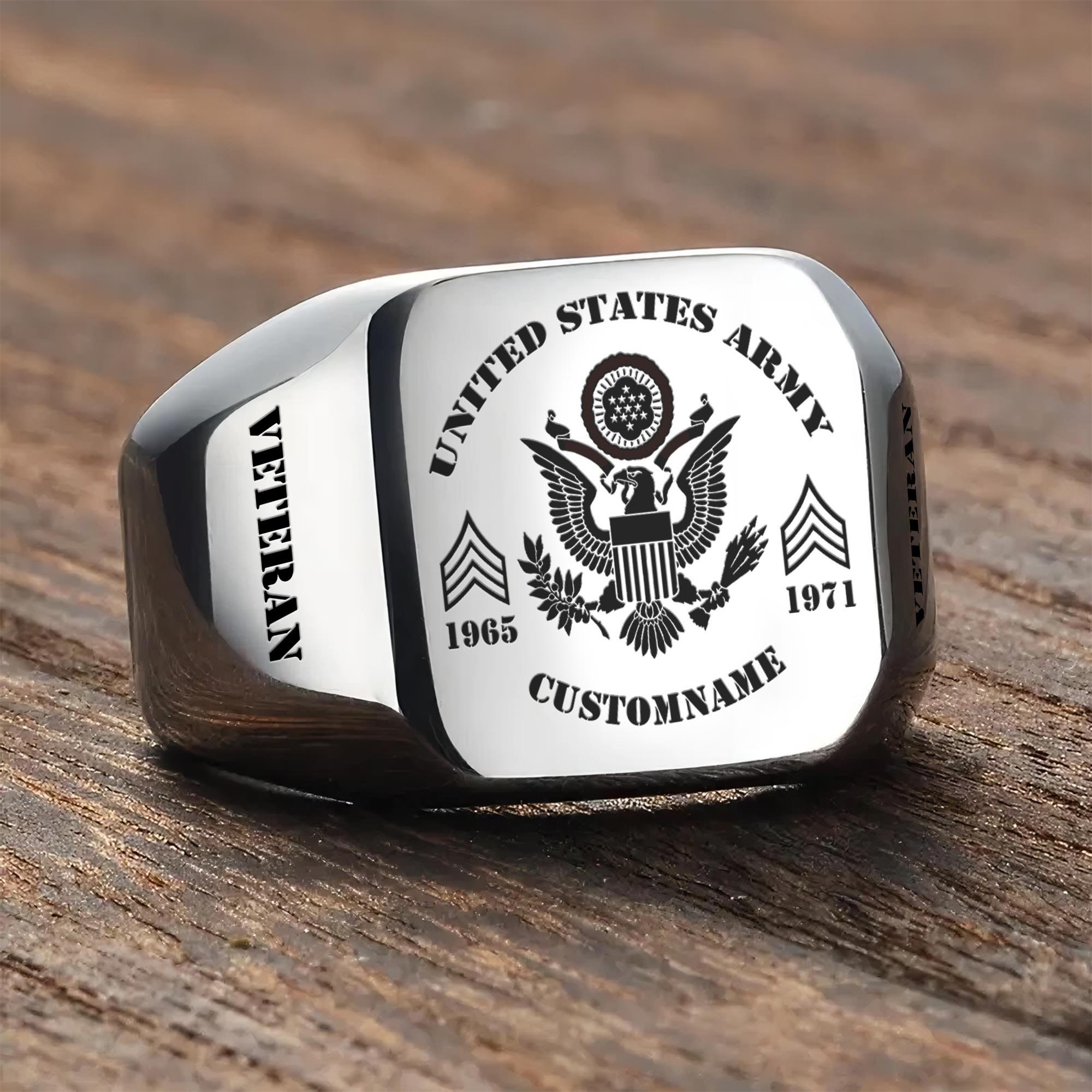 US Army, Freedom Over Fear - Engraved Men's Ring - Image 3