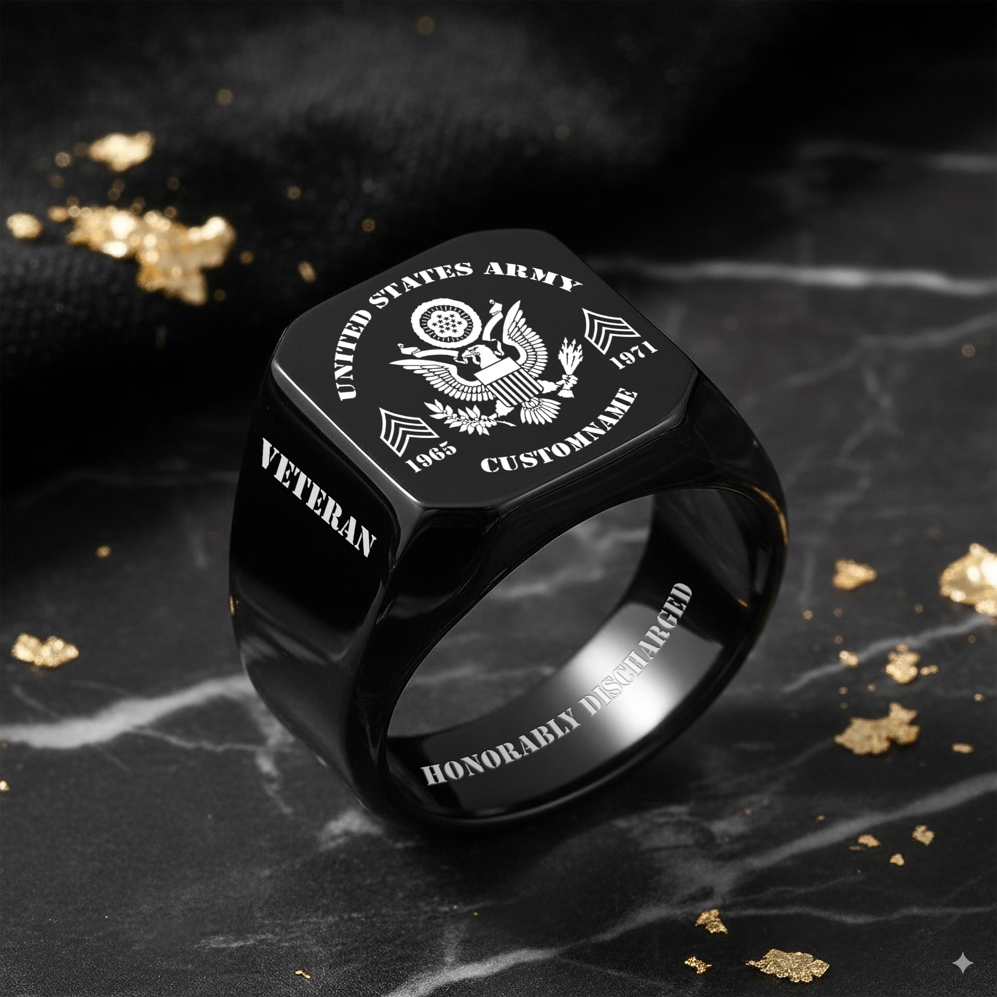 US Army, Freedom Over Fear - Engraved Men's Ring - Image 8