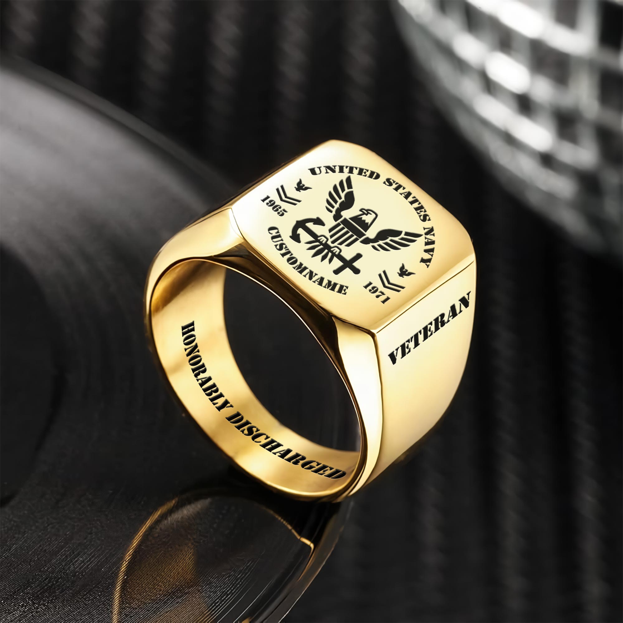 US Navy, American By Birth, Veteran By Choice - Engraved Men's Ring - Image 2