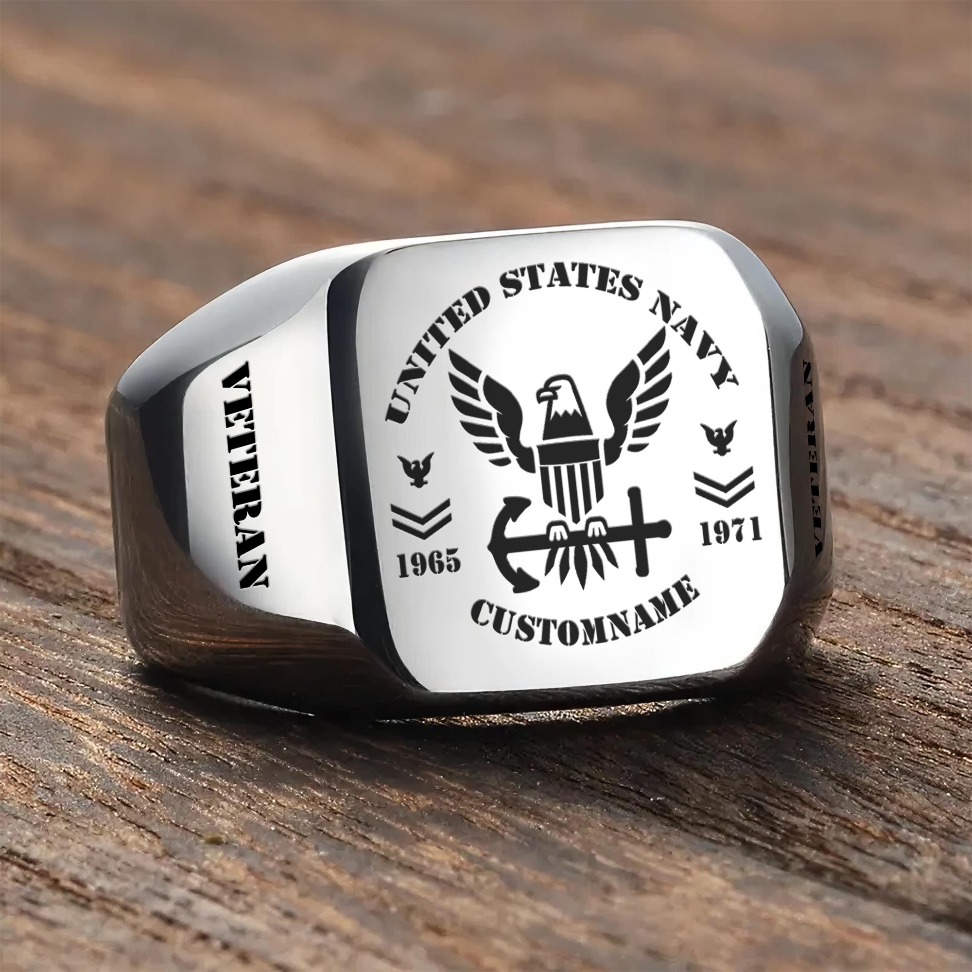 US Navy, American By Birth, Veteran By Choice - Engraved Men's Ring - Image 3