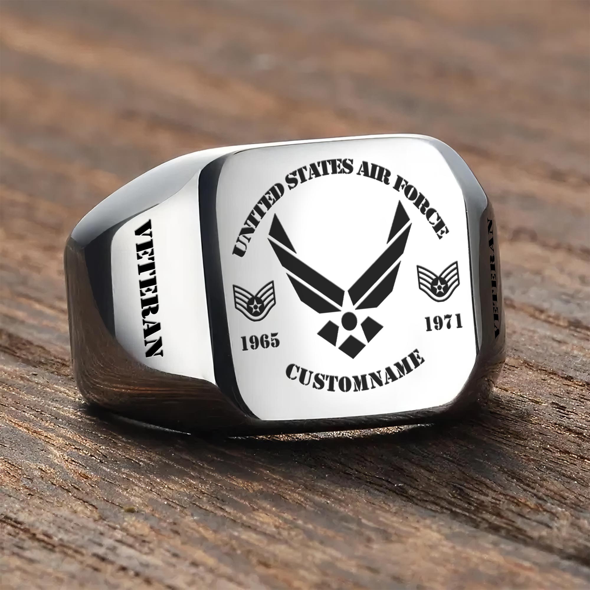 US Air Force , E 6 Air Force Technical Sergeant - Engraved Men's Ring - Image 3