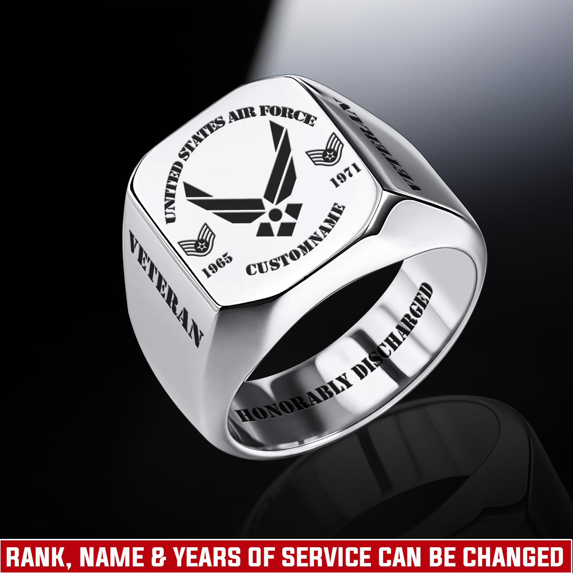 US Air Force , E 6 Air Force Technical Sergeant - Engraved Men's Ring