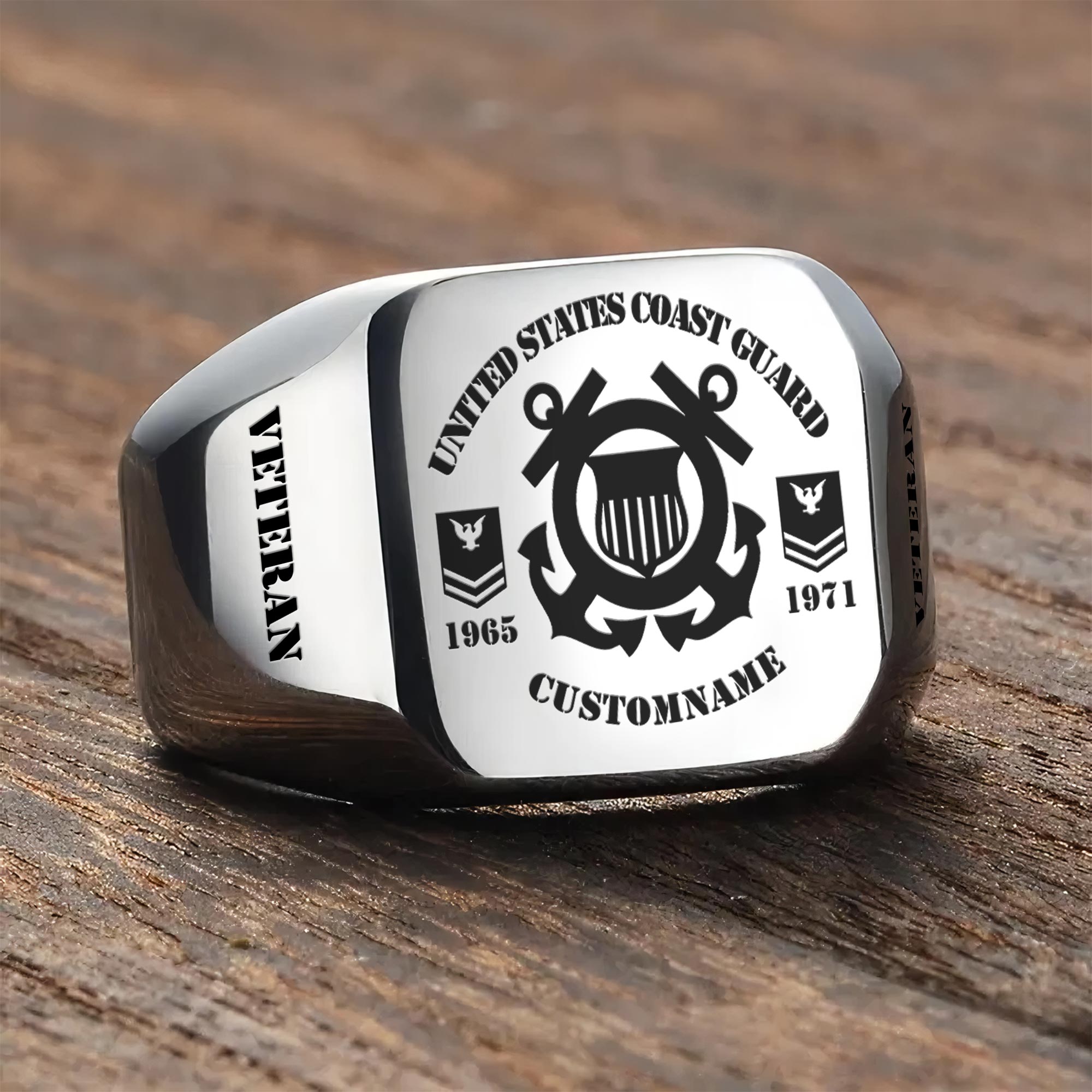 US Coast Guard, E 7 Gold - Engraved Men's Ring - Image 3