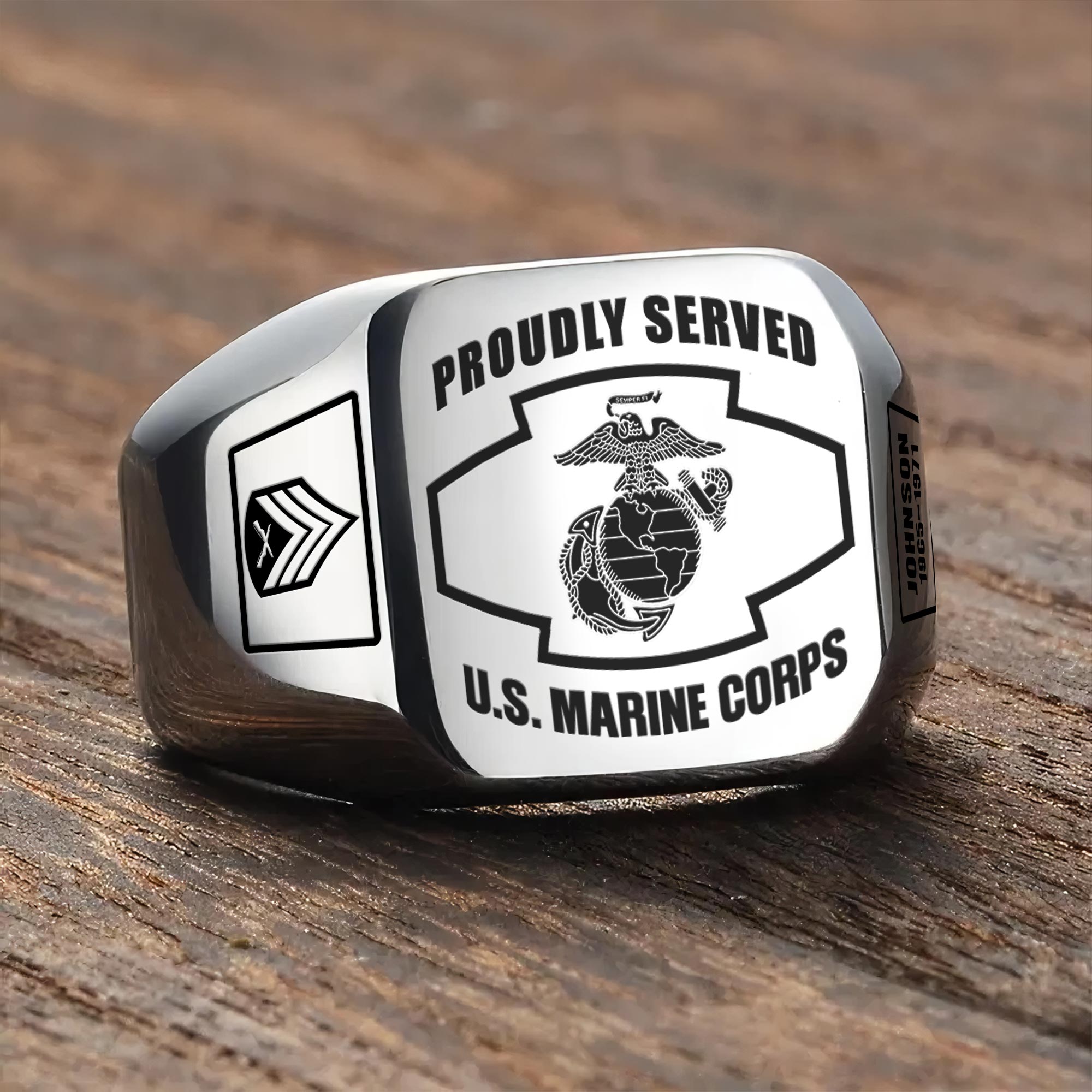 US Marine Corps, Land Of The Free, Because Of The Brave - Engraved Men's Ring - Image 3