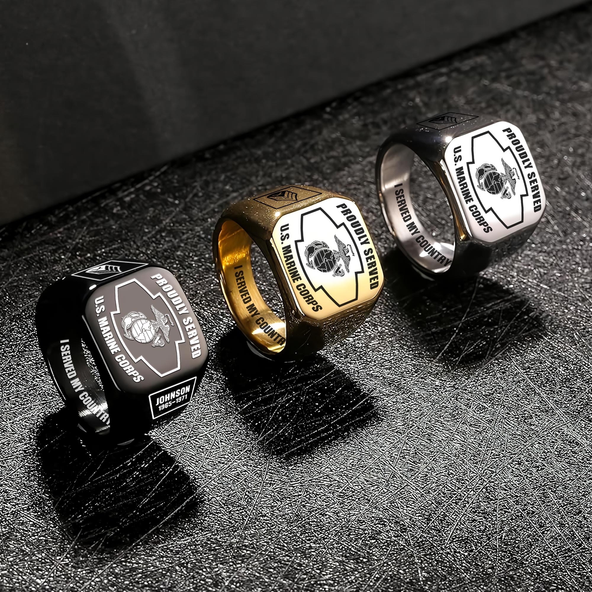 US Marine Corps, Land Of The Free, Because Of The Brave - Engraved Men's Ring - Image 7