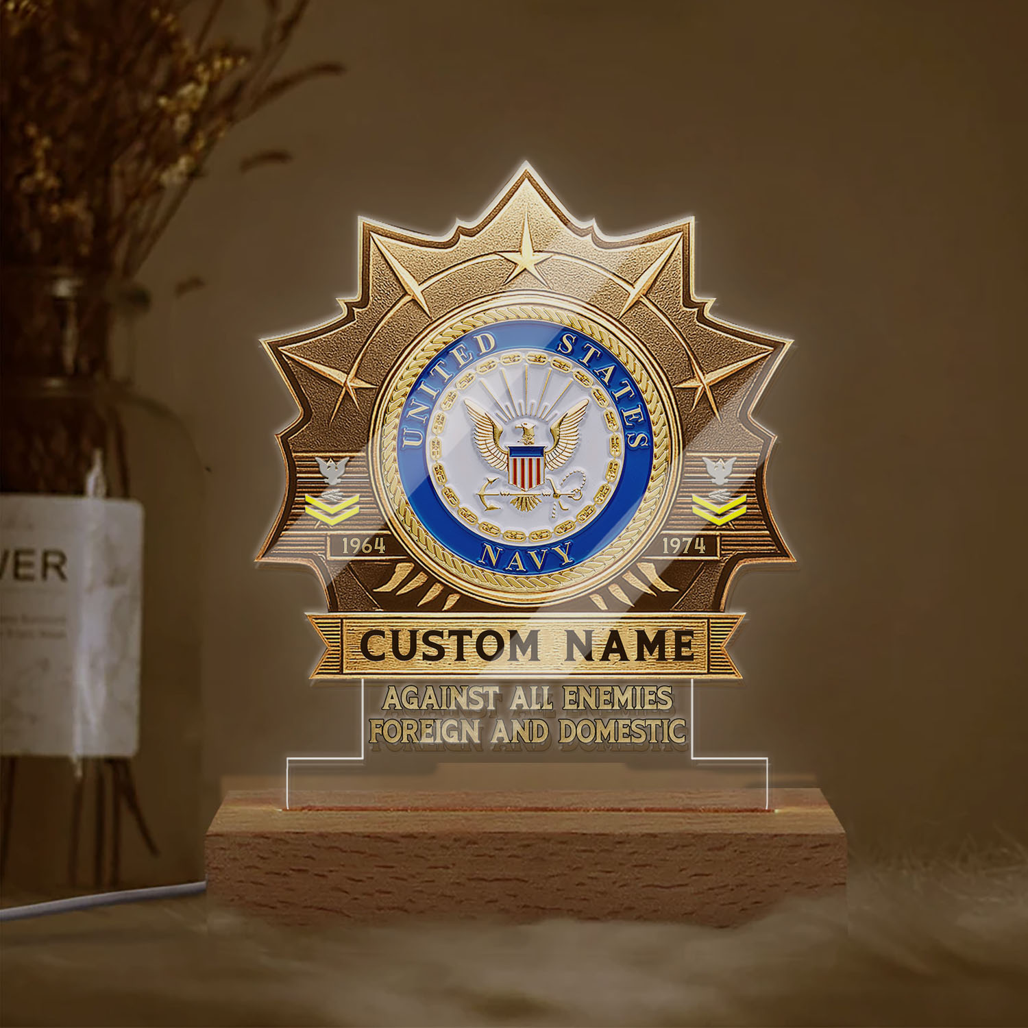 US Navy, E 4 Gold - Personalized Led Lamp - Image 2
