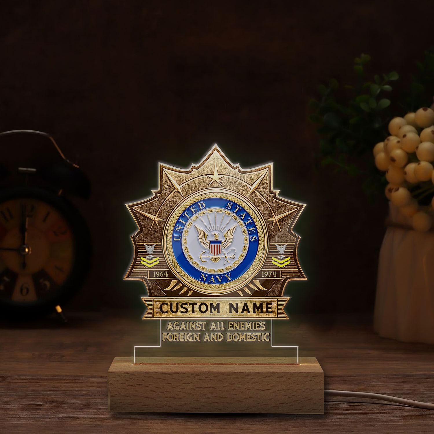 US Navy, E 4 Gold - Personalized Led Lamp - Image 4