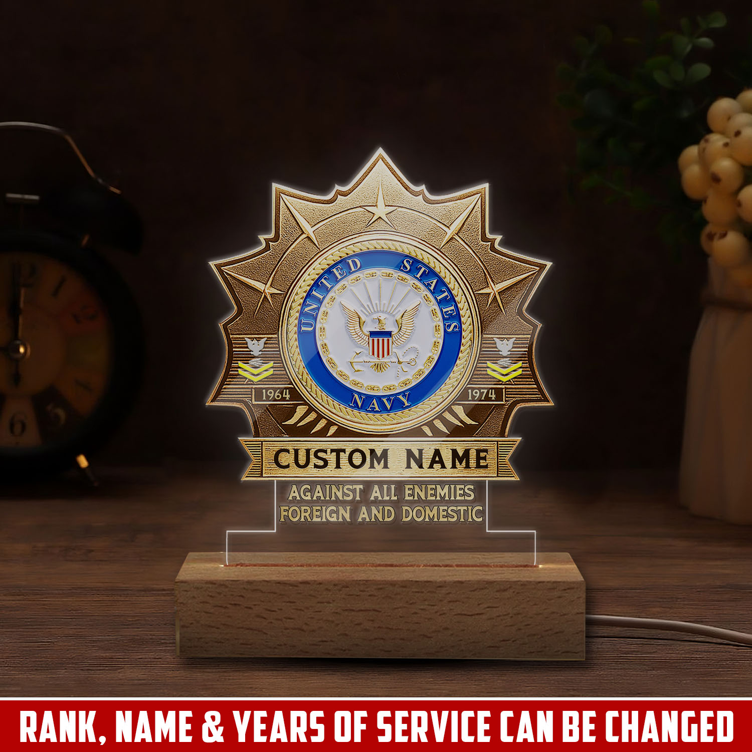 US Navy, E 4 Gold - Personalized Led Lamp