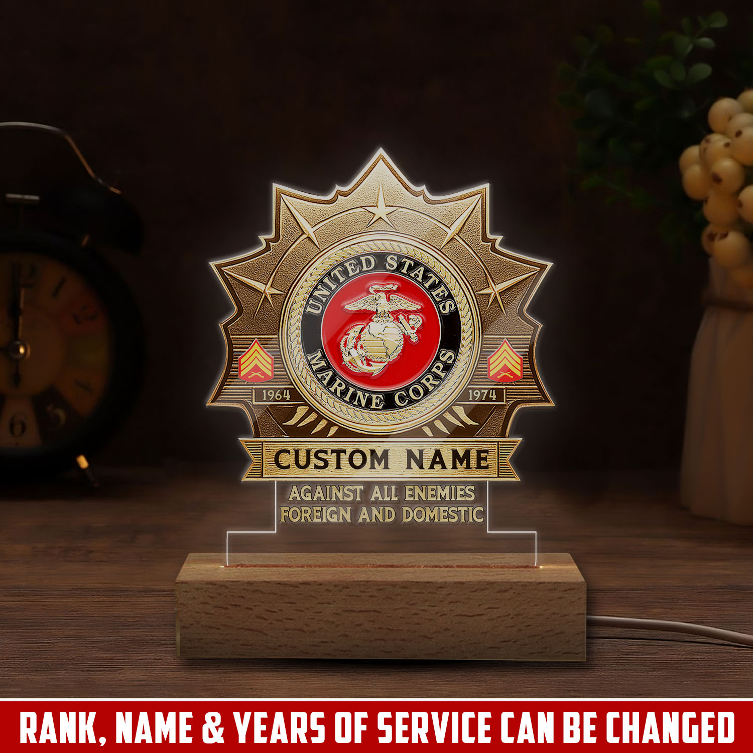 US Marine Corps, No One Fights Alone - Personalized Led Lamp