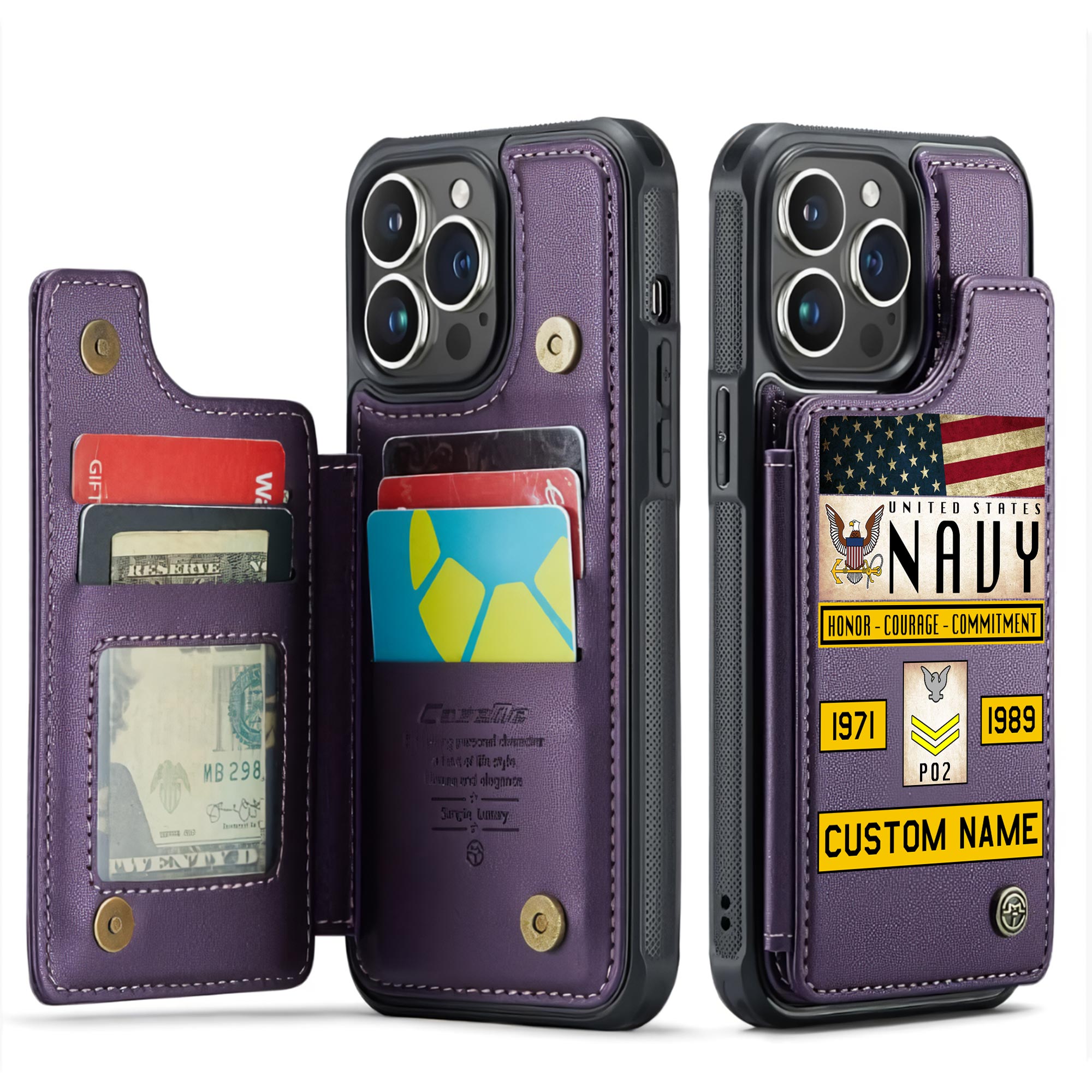 US Navy, E 4 Gold - Leather Flip Phone Case - Image 6