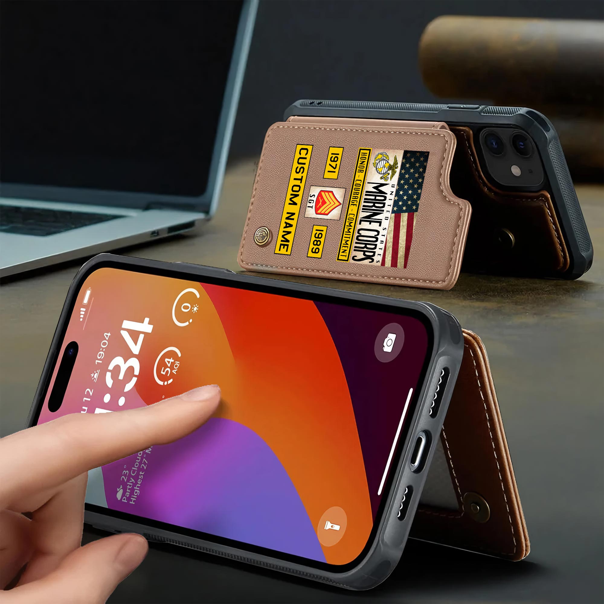 US Marine Corps, Land Of The Free, Because Of The Brave - Leather Flip Phone Case - Image 3