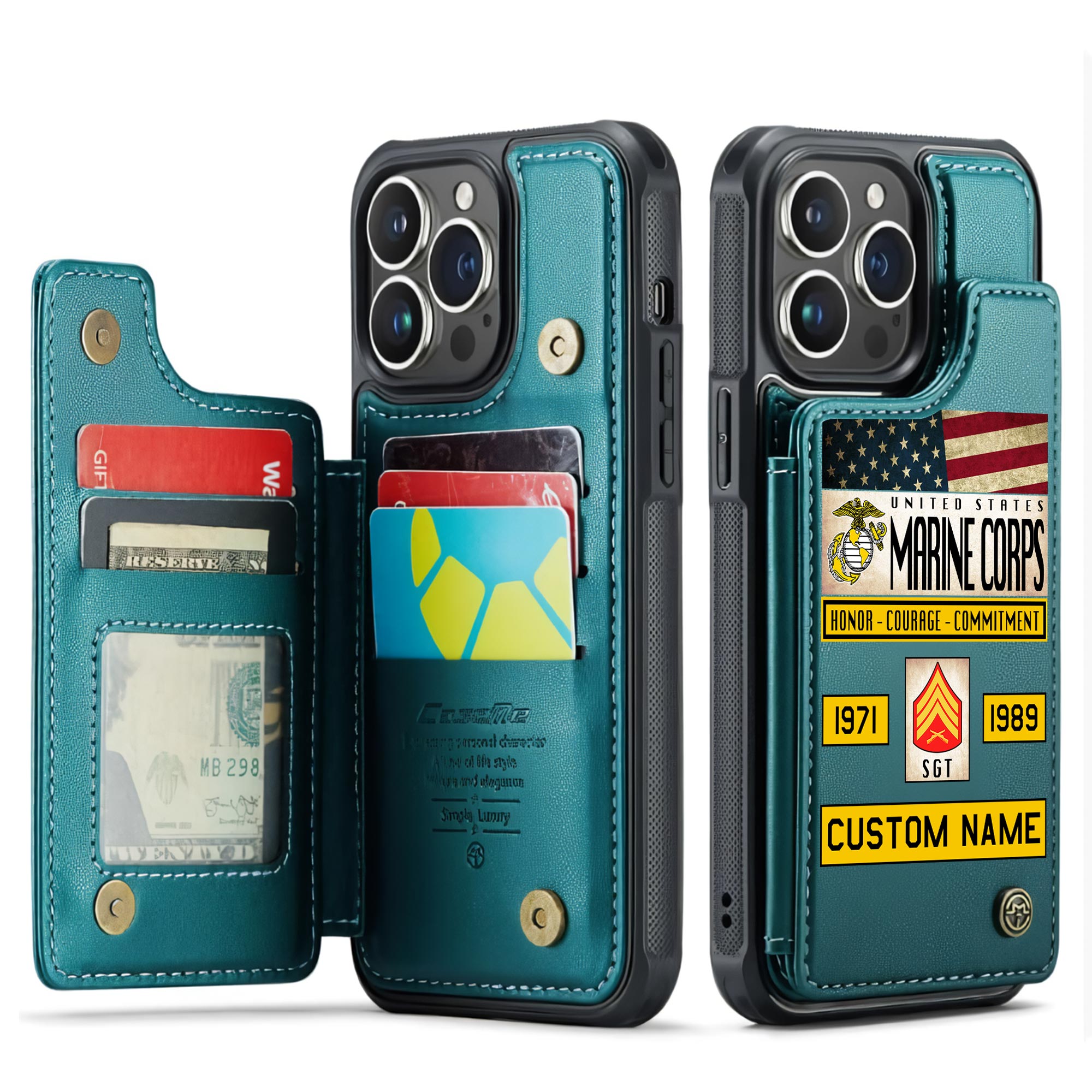 US Marine Corps, Land Of The Free, Because Of The Brave - Leather Flip Phone Case - Image 5