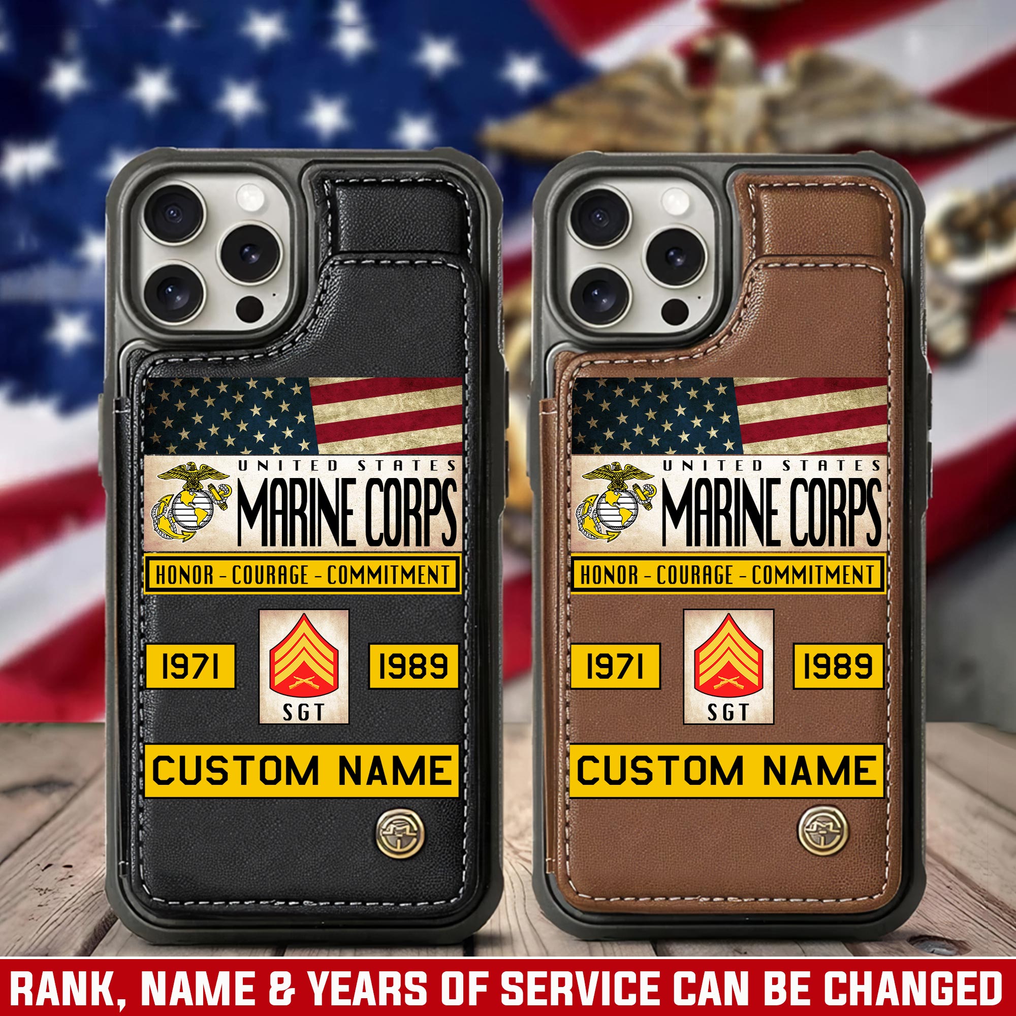 US Marine Corps, Land Of The Free, Because Of The Brave - Leather Flip Phone Case