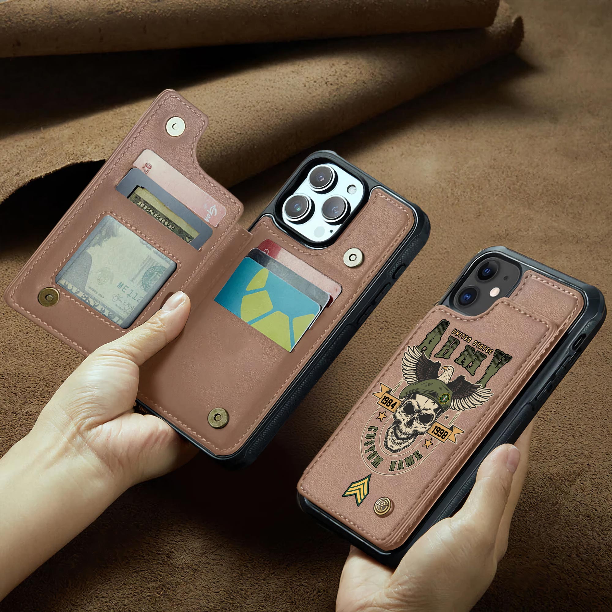 US Army, E 4 Army Corporal - Leather Flip Phone Case - Image 2