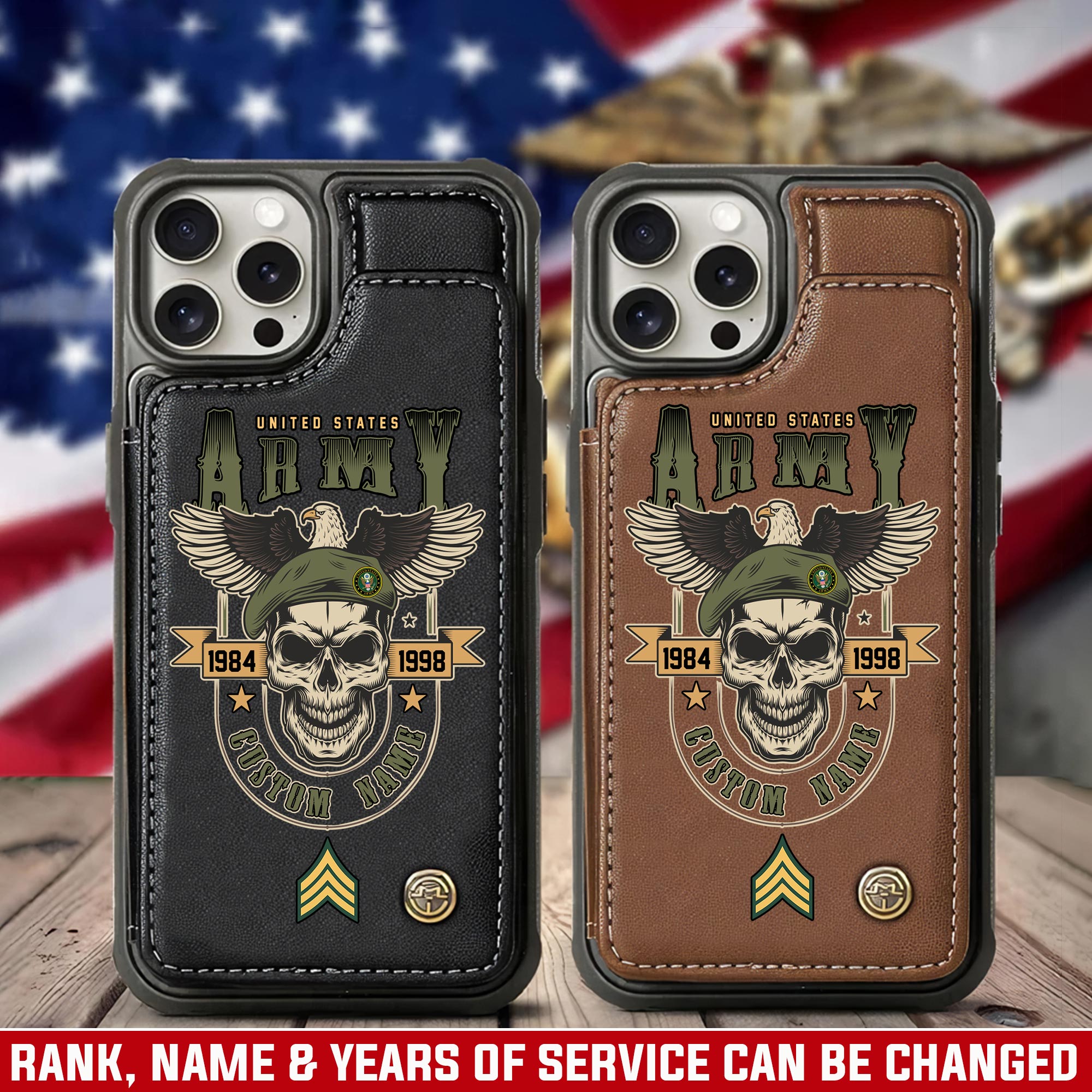 US Army, E 4 Army Corporal - Leather Flip Phone Case