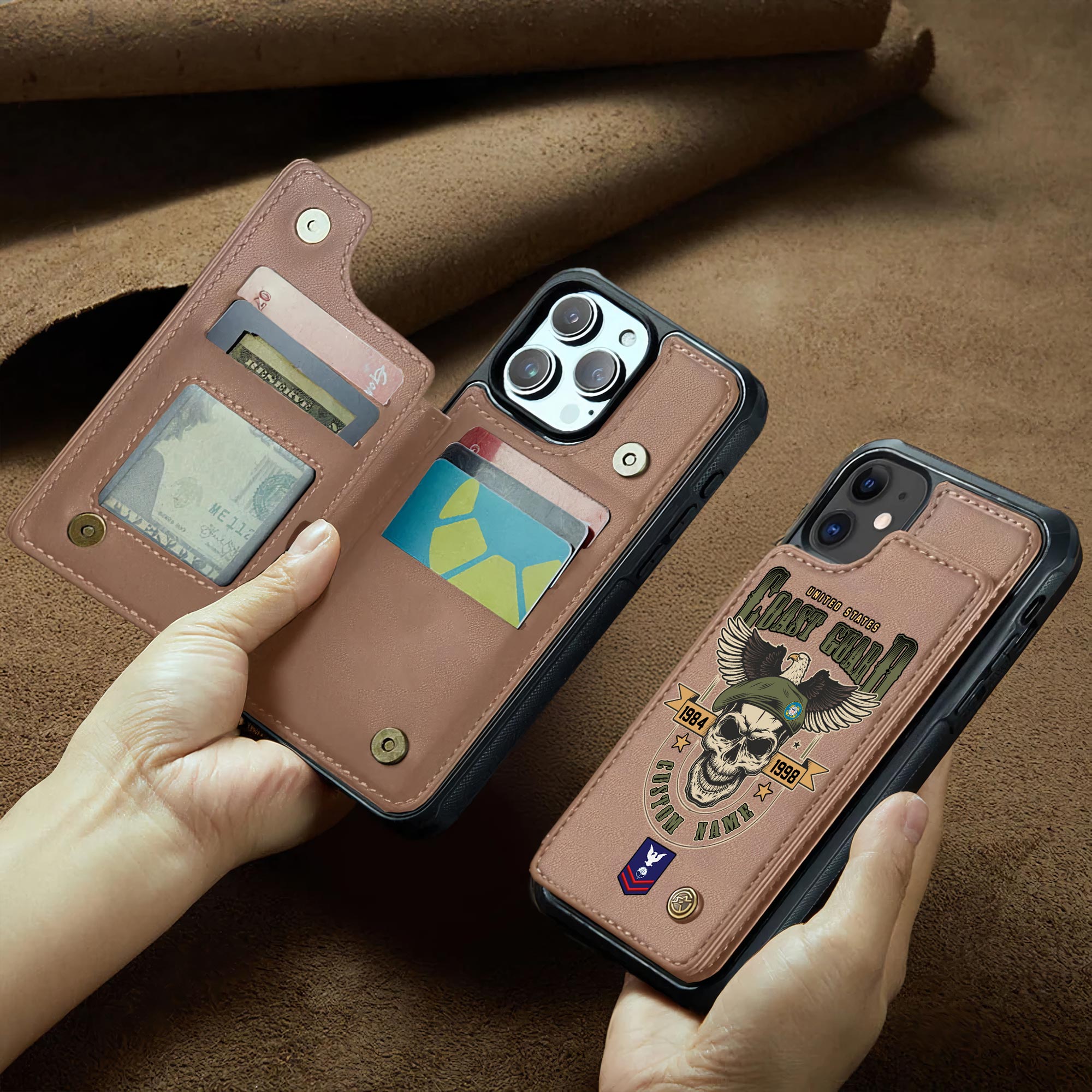 US Coast Guard, Duty, Honor, Country - Leather Flip Phone Case - Image 2