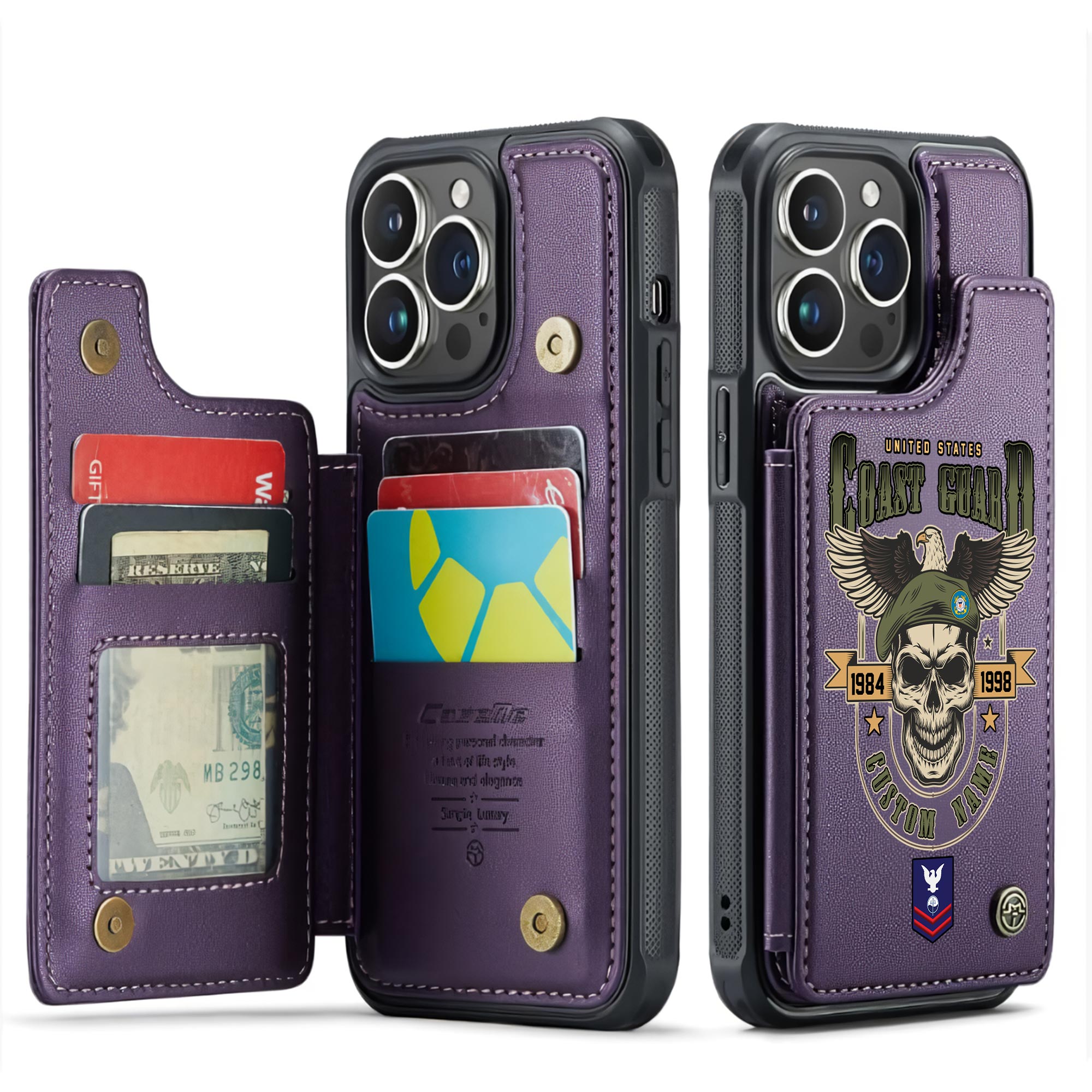 US Coast Guard, Duty, Honor, Country - Leather Flip Phone Case - Image 6