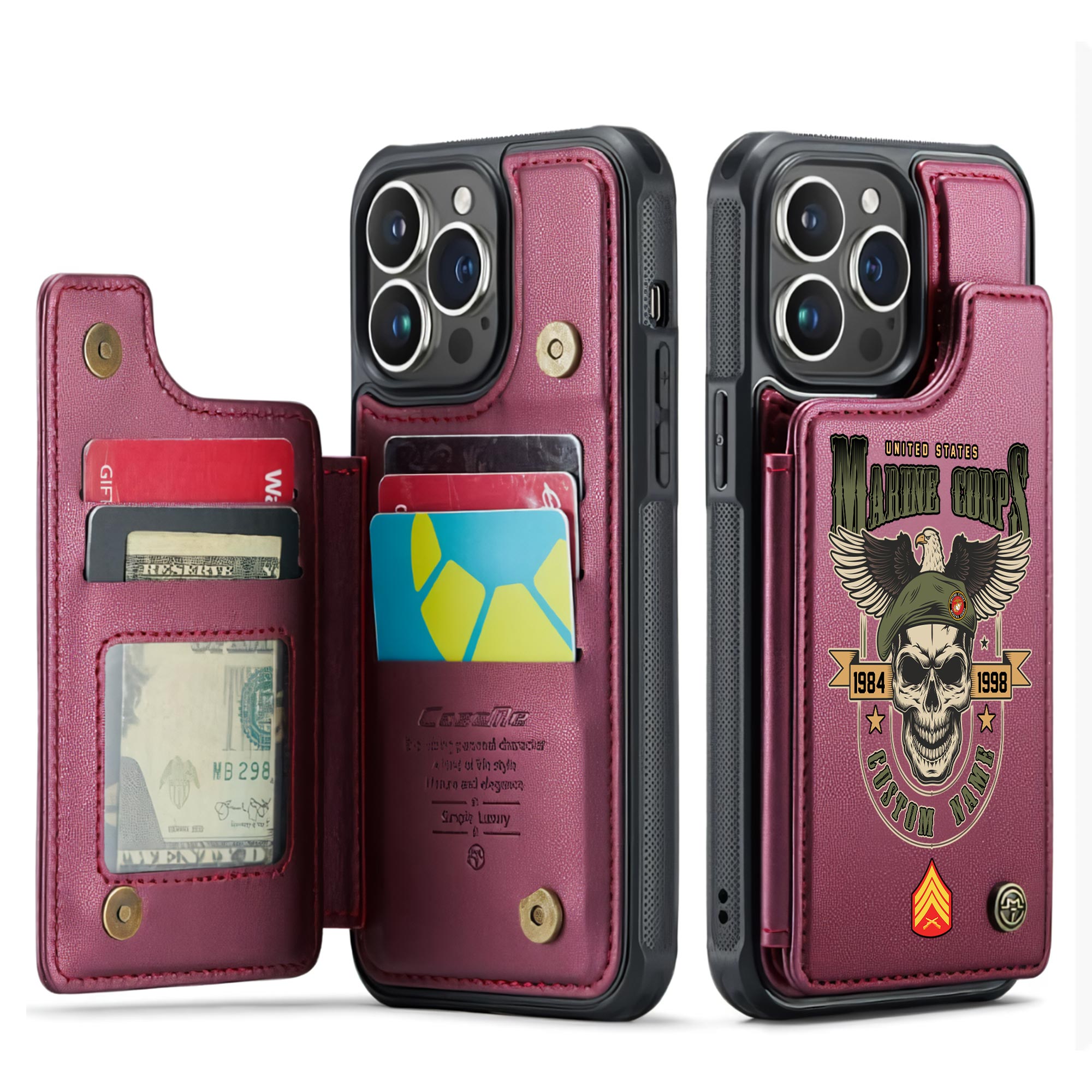 US Marine Corps, Duty, Honor, Country - Leather Flip Phone Case - Image 4