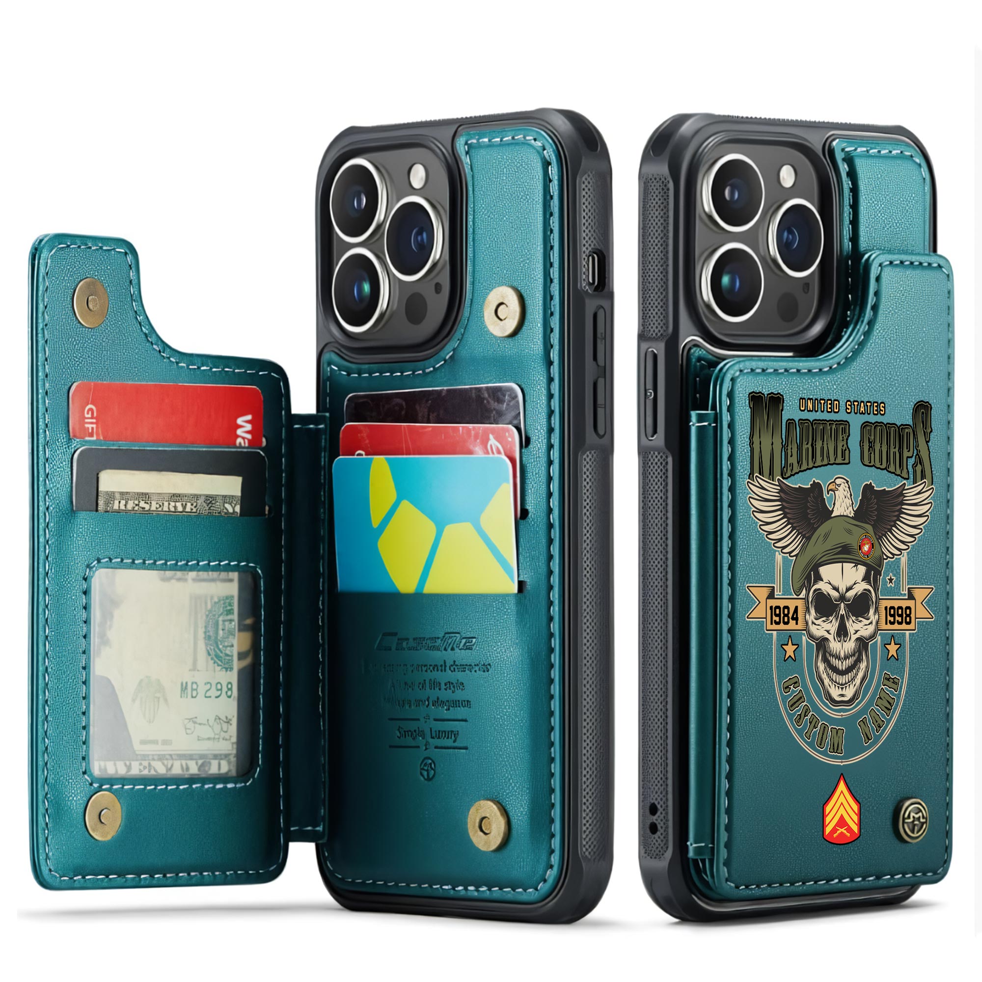 US Marine Corps, Duty, Honor, Country - Leather Flip Phone Case - Image 5