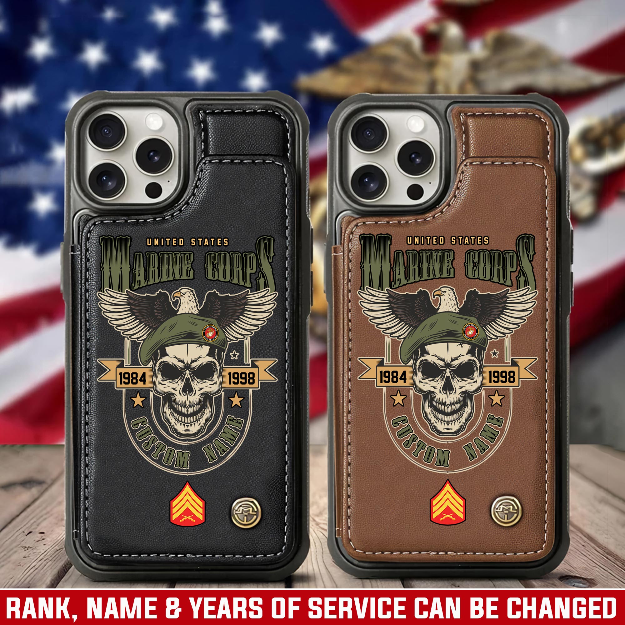US Marine Corps, Duty, Honor, Country - Leather Flip Phone Case