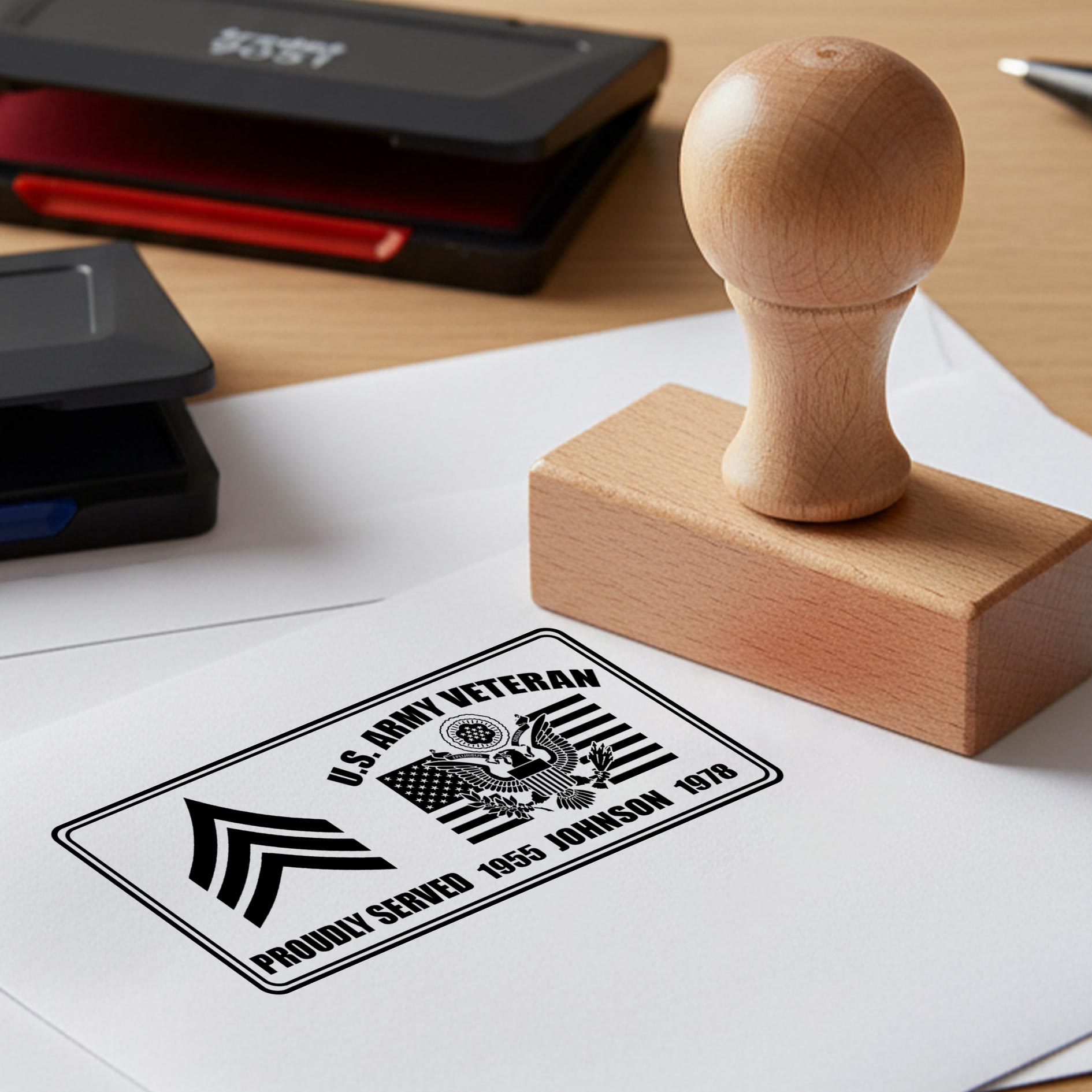 US Army, Remember - Honor - Respect - Personalized Military Rectangular Wooden Stamp - Image 2