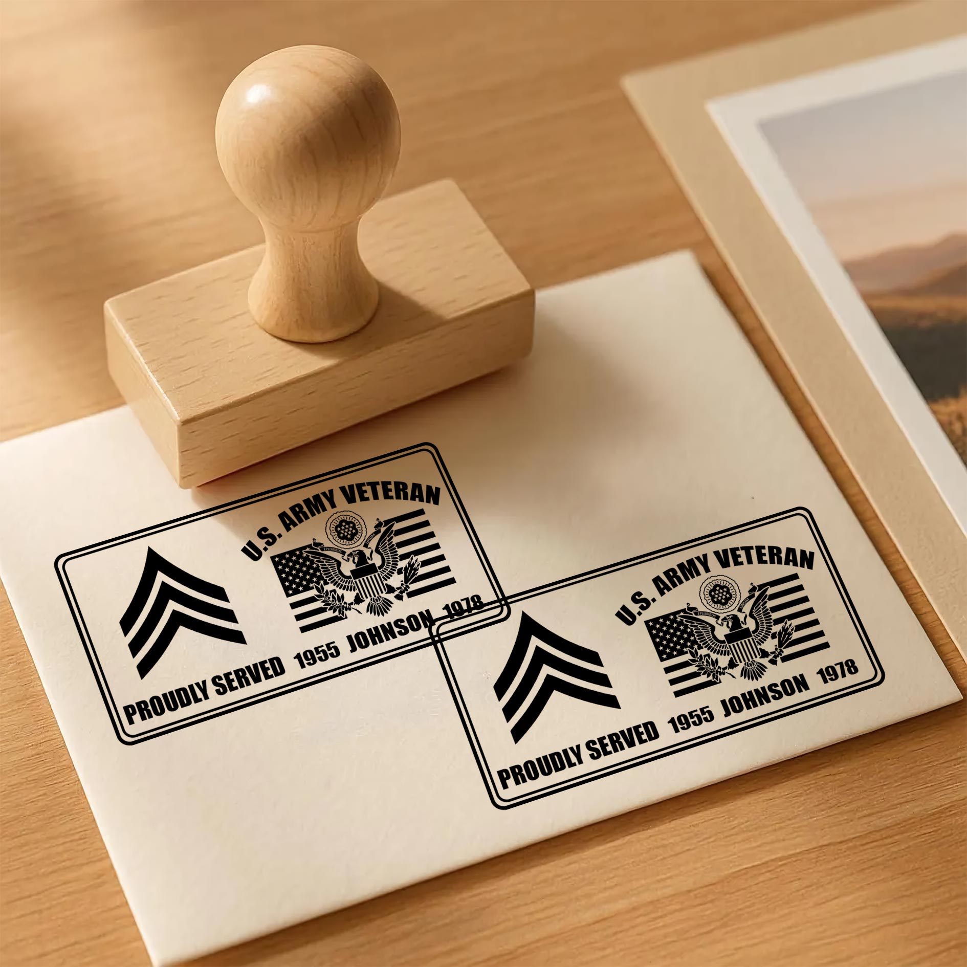 US Army, Remember - Honor - Respect - Personalized Military Rectangular Wooden Stamp - Image 3