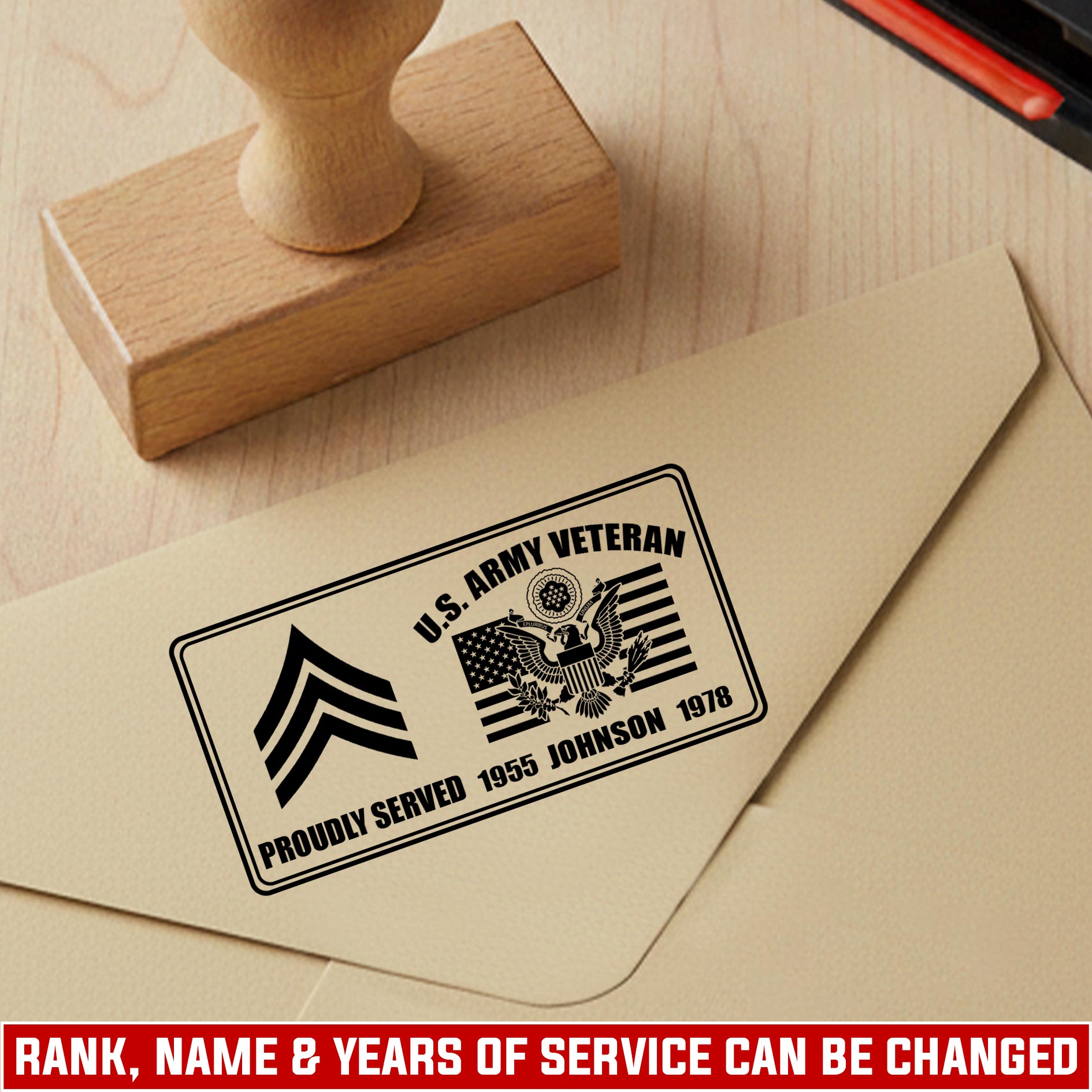 US Army, Remember - Honor - Respect - Personalized Military Rectangular Wooden Stamp
