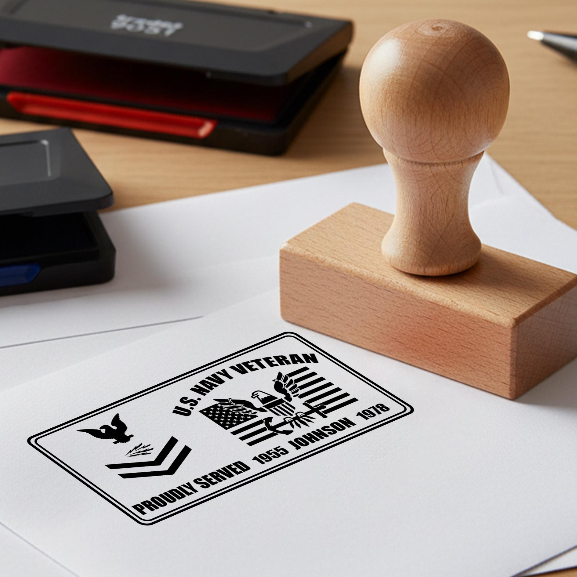 US Navy, Freedom Isn't Free - Personalized Military Rectangular Wooden Stamp - Image 2