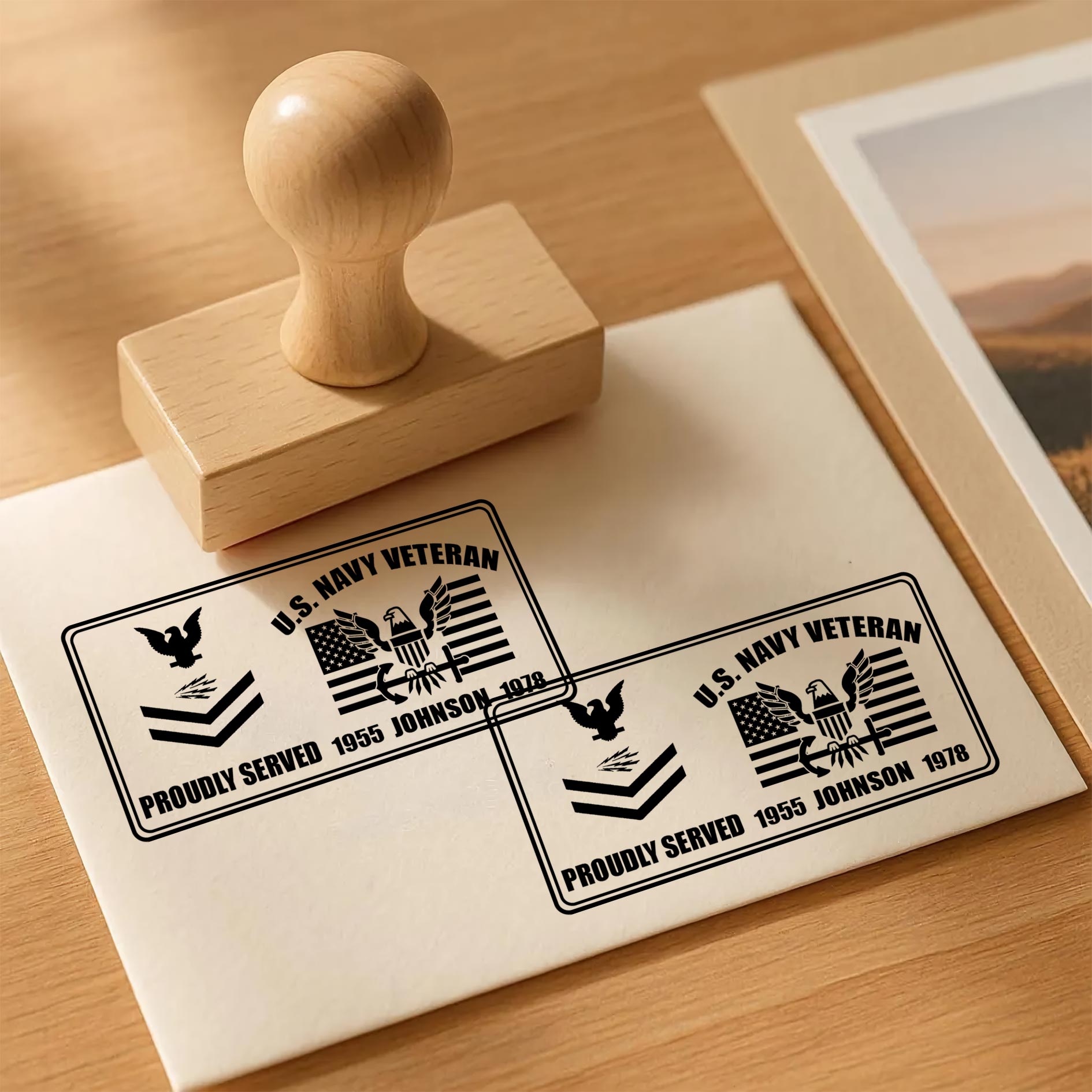 US Navy, Freedom Isn't Free - Personalized Military Rectangular Wooden Stamp - Image 3