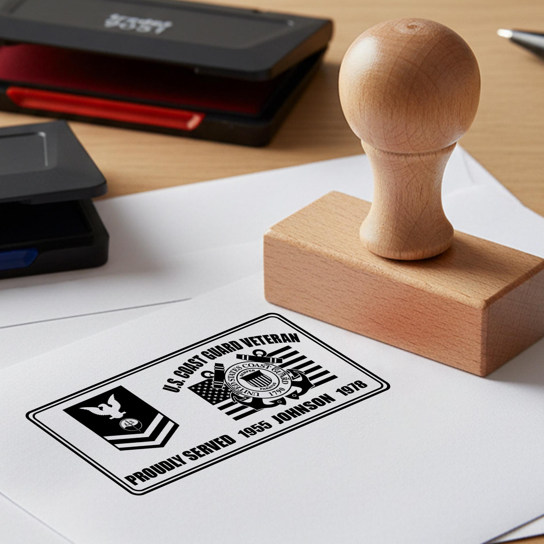 US Coast Guard, Always Remember, Never Forget - Personalized Military Rectangular Wooden Stamp - Image 2