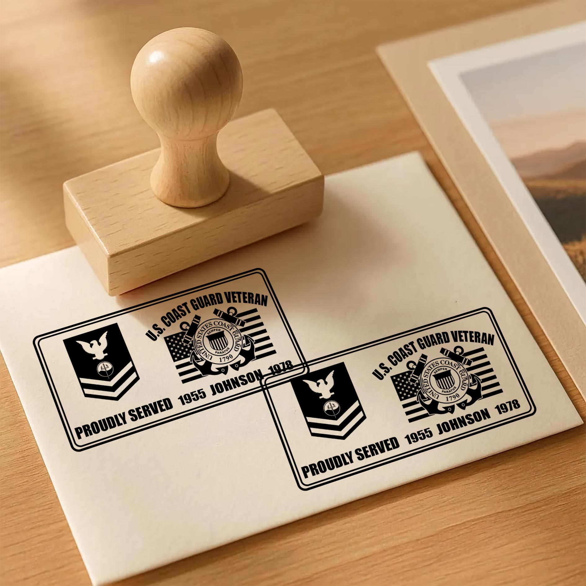 US Coast Guard, Always Remember, Never Forget - Personalized Military Rectangular Wooden Stamp - Image 3
