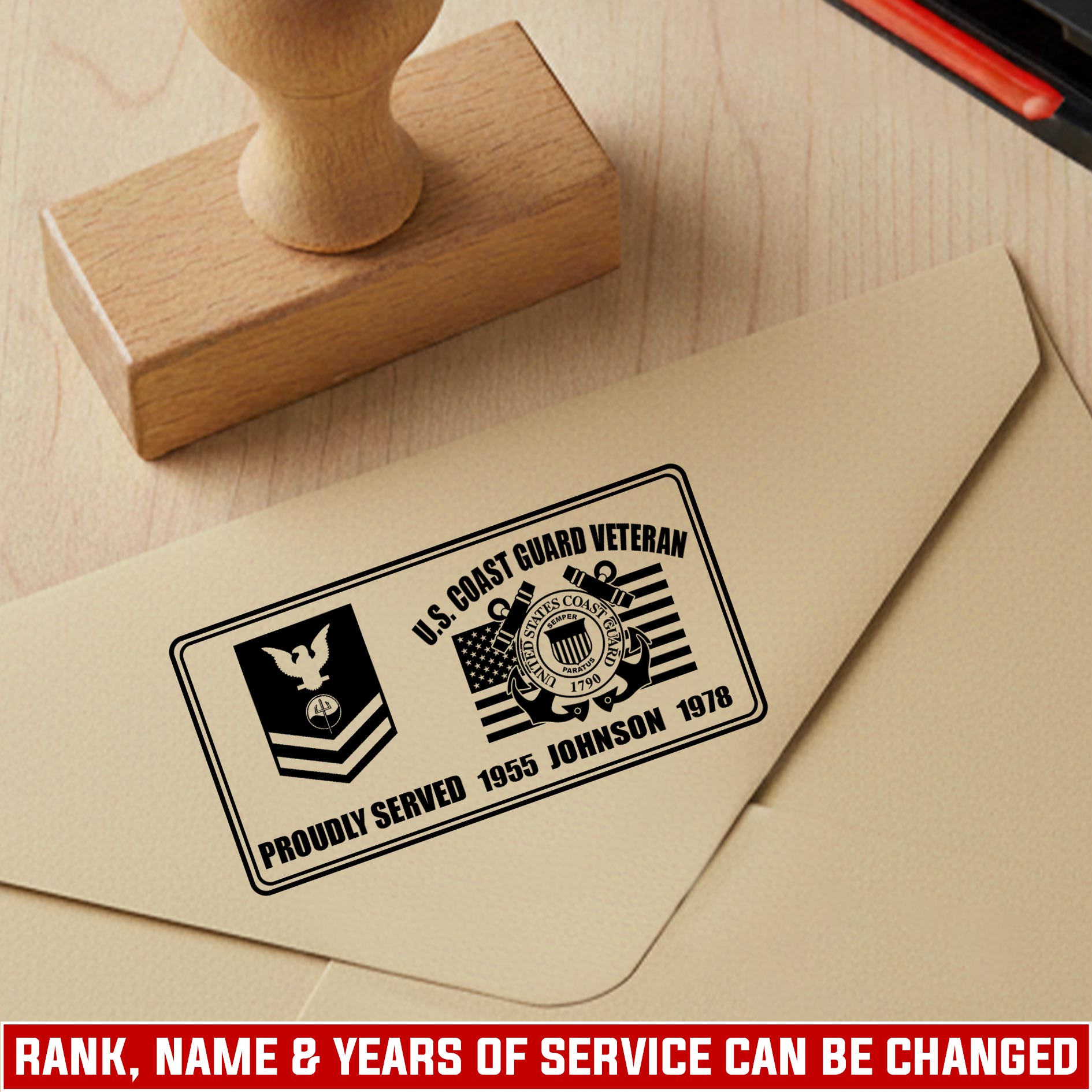 US Coast Guard, Always Remember, Never Forget - Personalized Military Rectangular Wooden Stamp