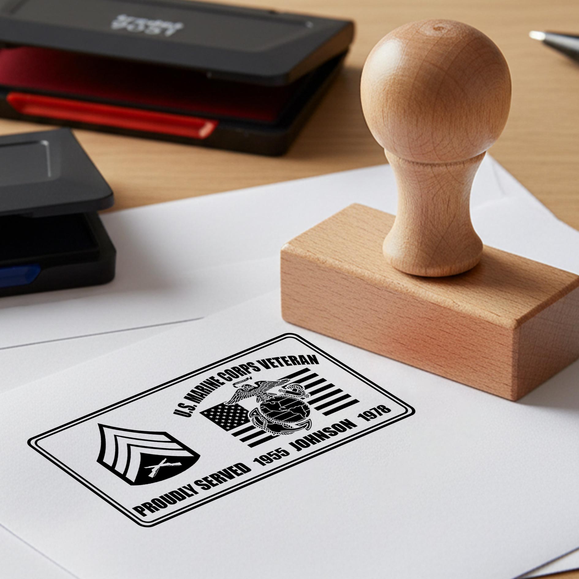 US Marine Corps, Thank a Veteran - Personalized Military Rectangular Wooden Stamp - Image 2