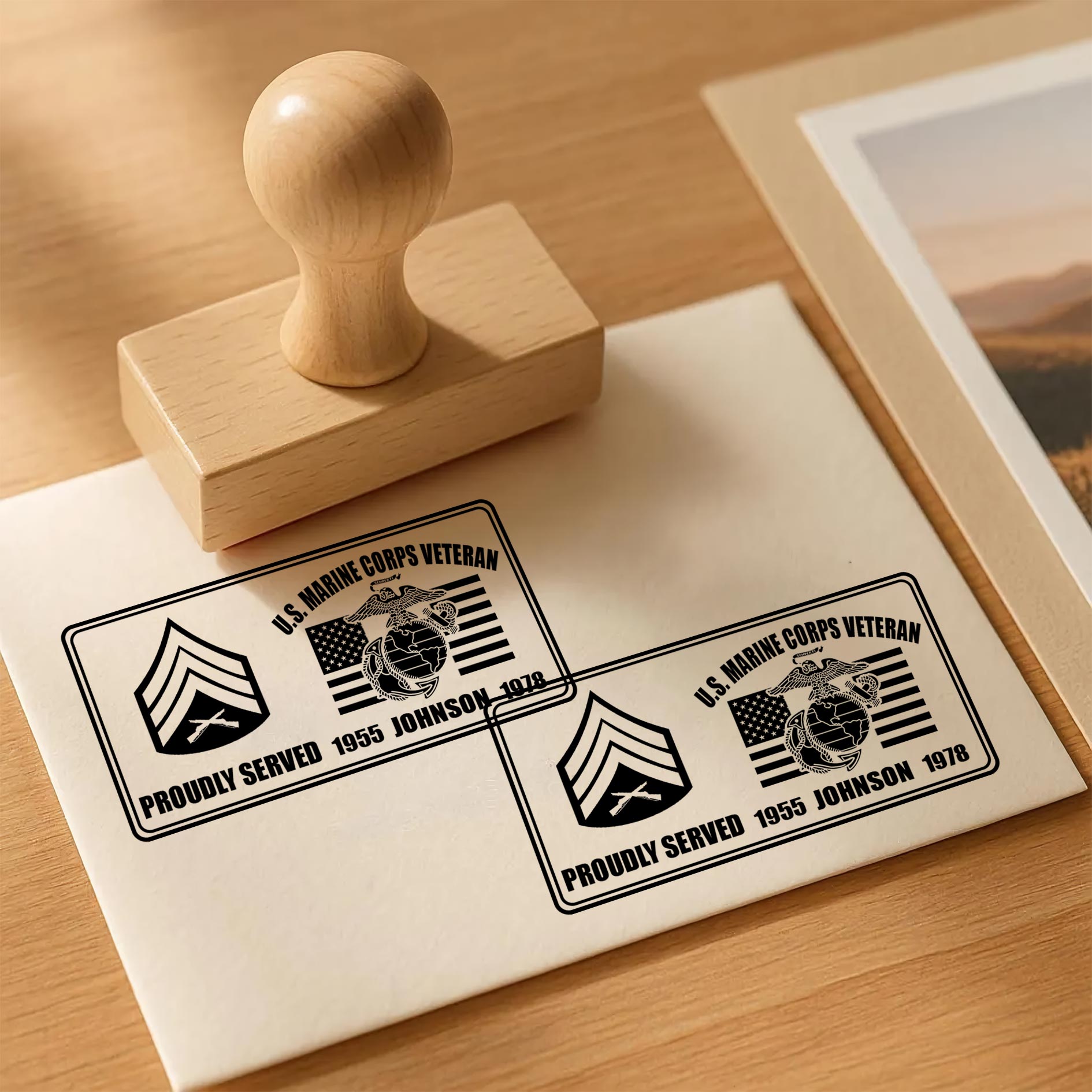 US Marine Corps, Thank a Veteran - Personalized Military Rectangular Wooden Stamp - Image 3