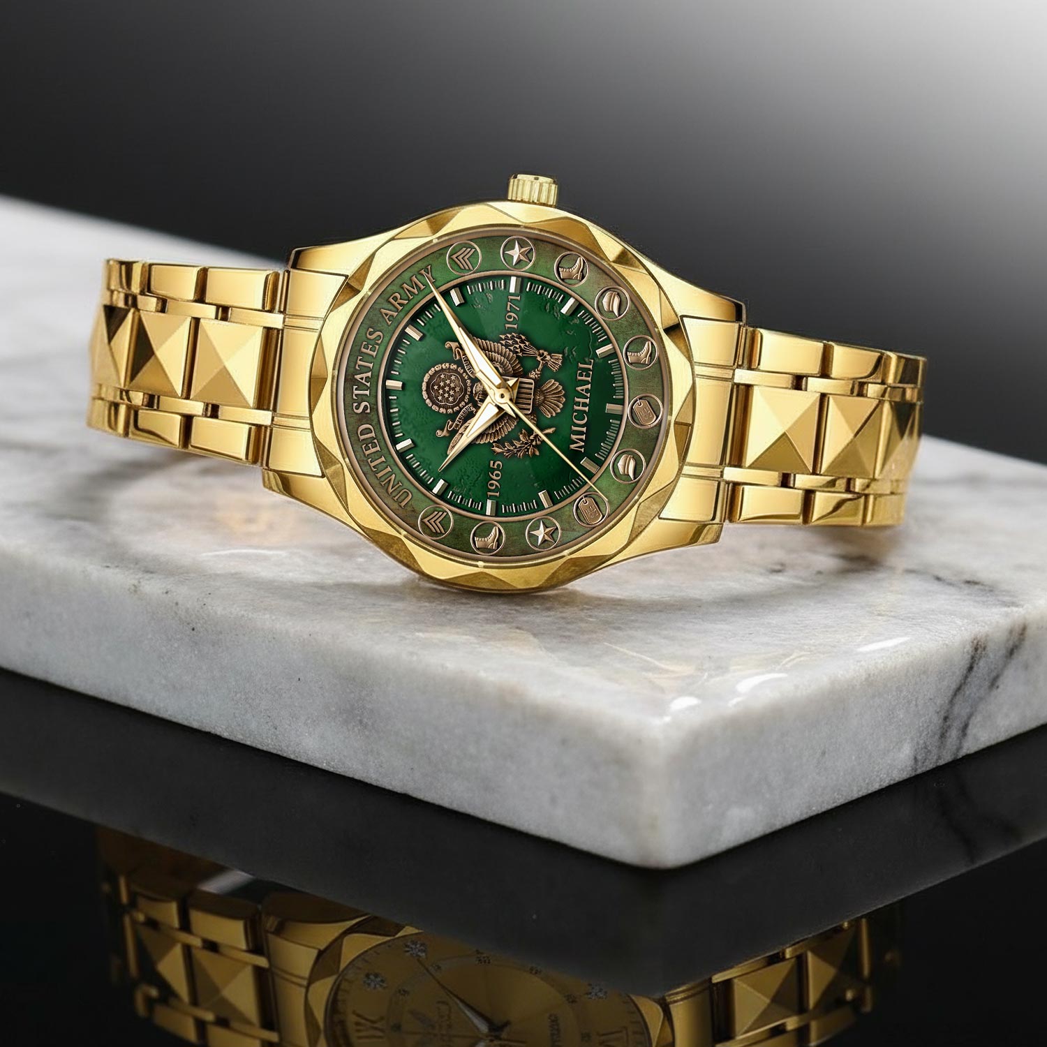 US Army, Duty, Honor, Country - Diamond-Cut Bezel Watch - Image 2