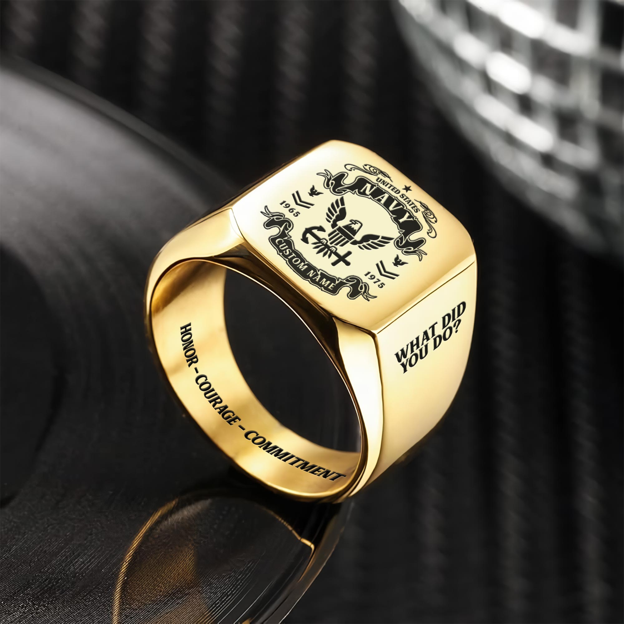 US Navy, E 7 Gold - Engraved Men's Ring - Image 2