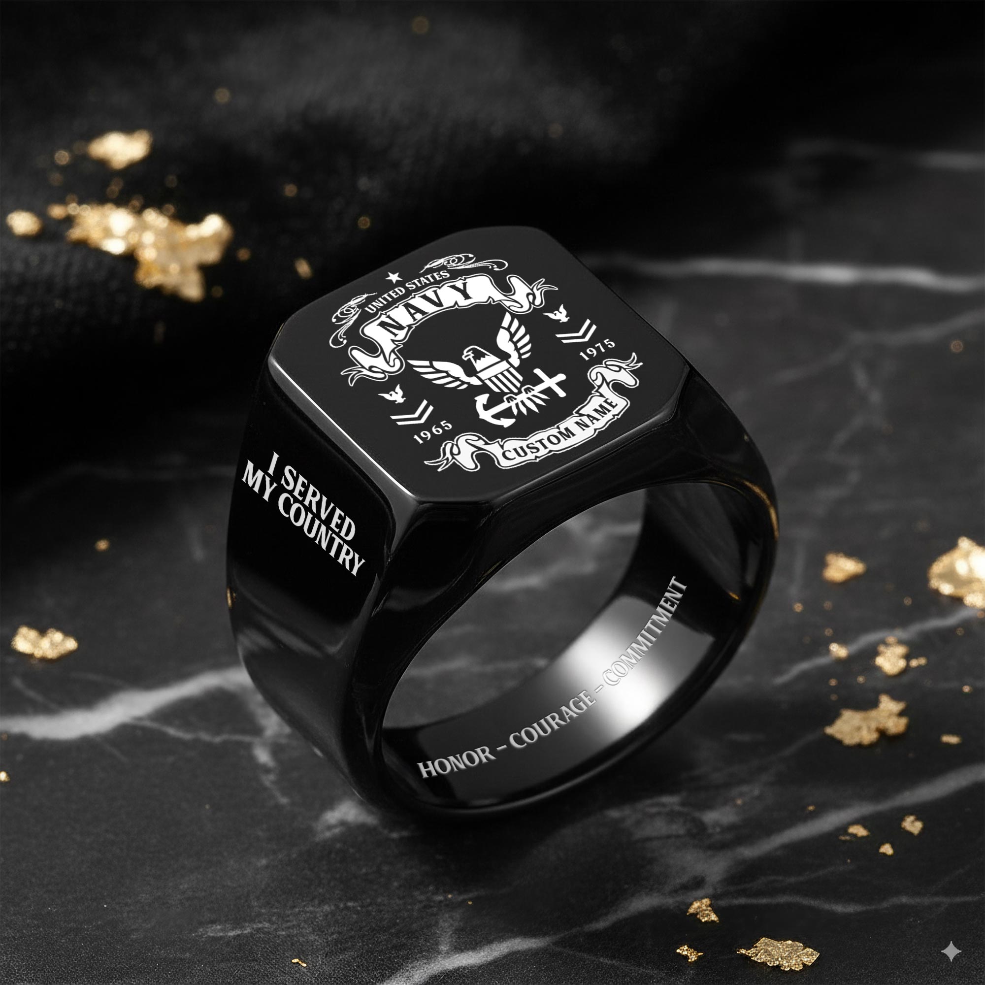 US Navy, E 7 Gold - Engraved Men's Ring - Image 8