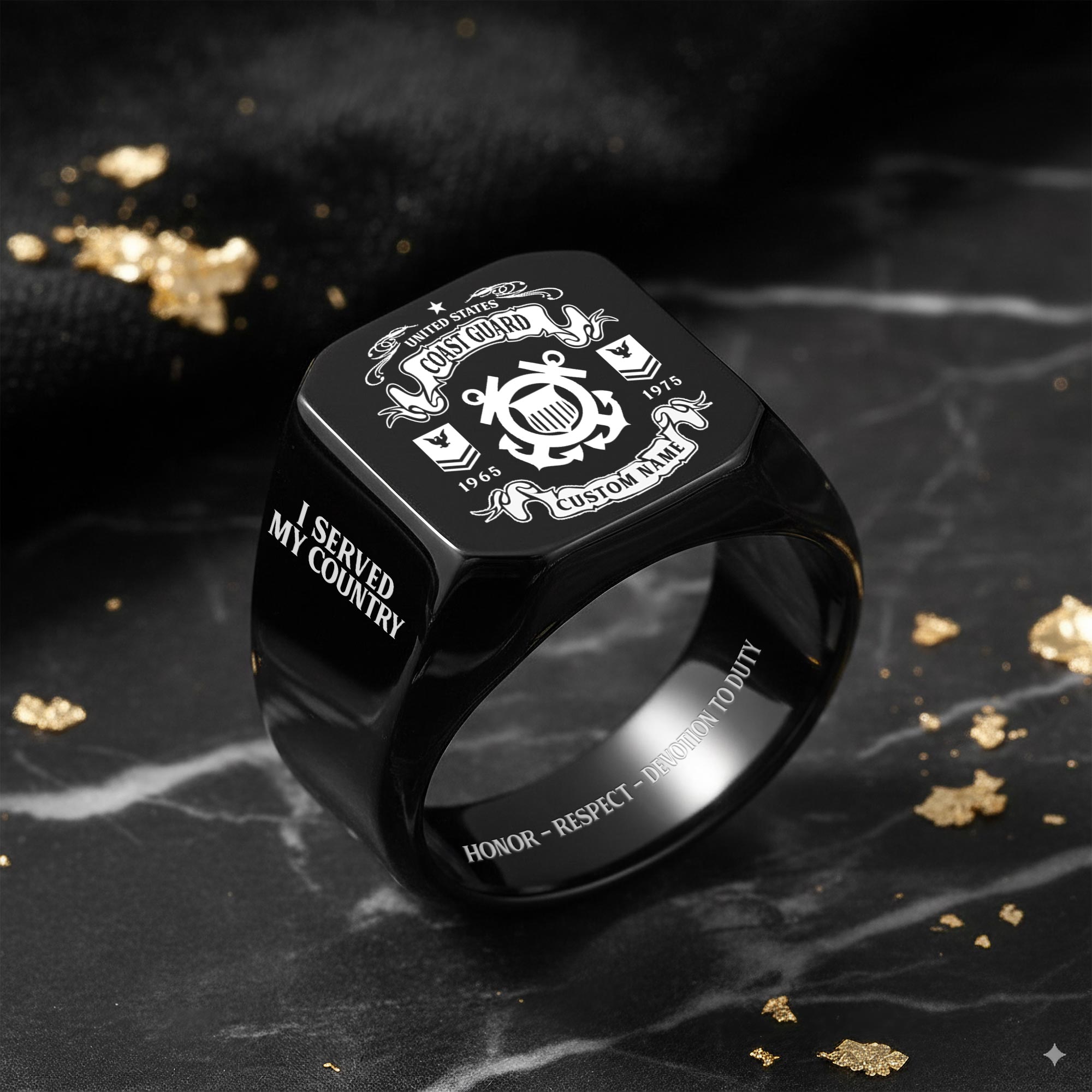 US Coast Guard, E 3 Blue - Engraved Men's Ring - Image 8