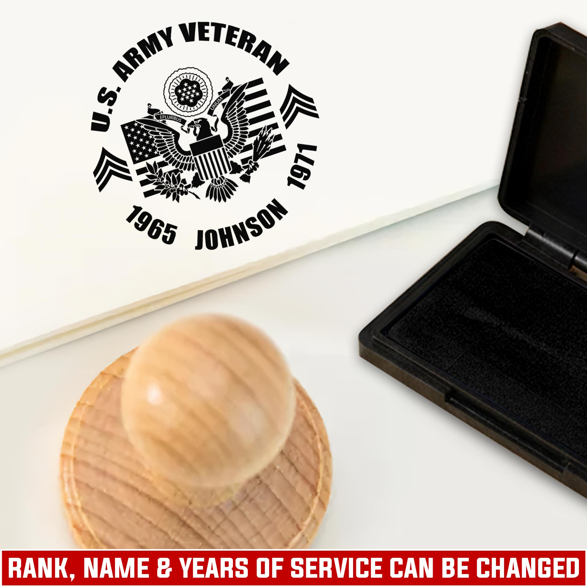 US Army, Thank a Veteran - Personalized Military Round Wooden Stamp