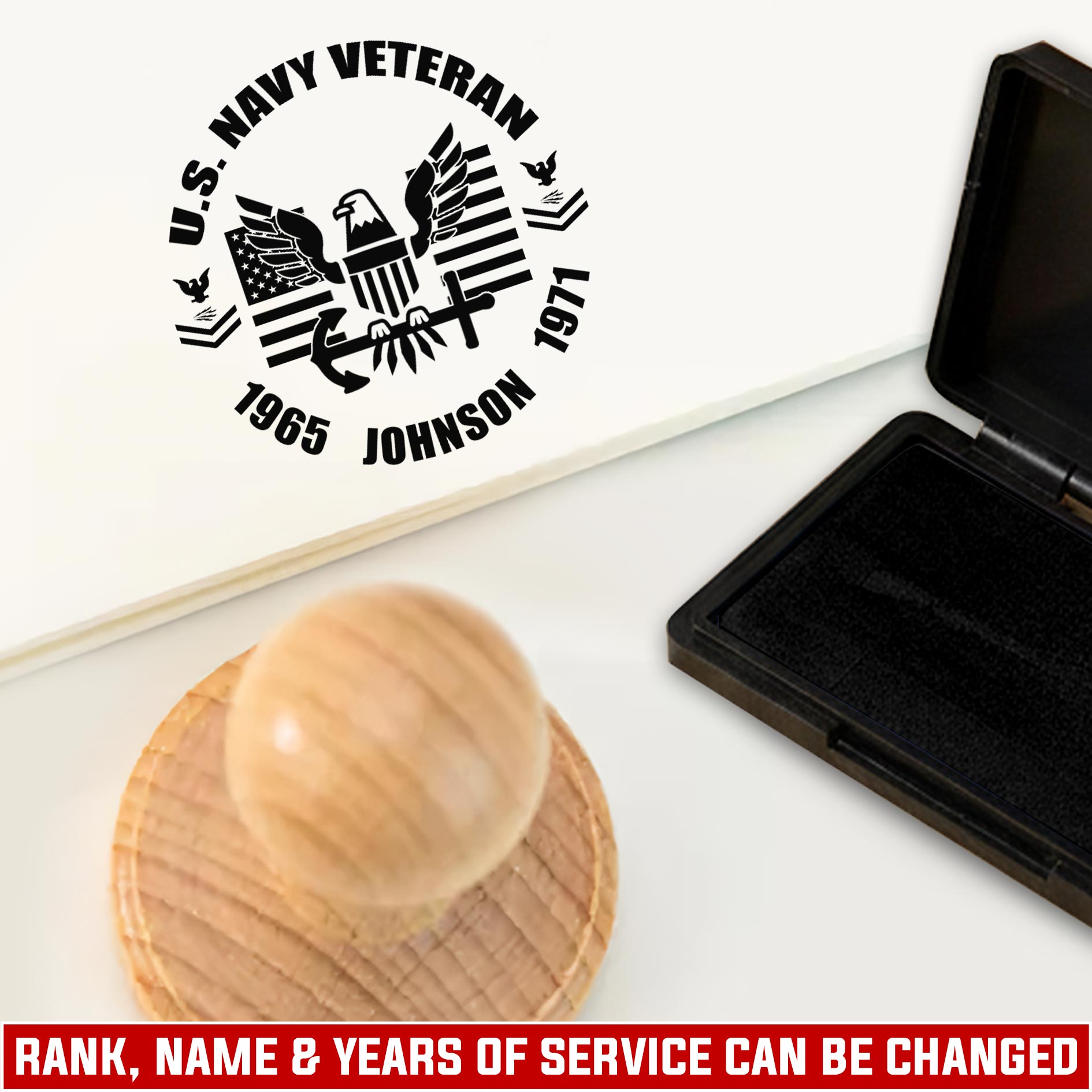 US Navy, Honor, Duty, Service - Personalized Military Round Wooden Stamp
