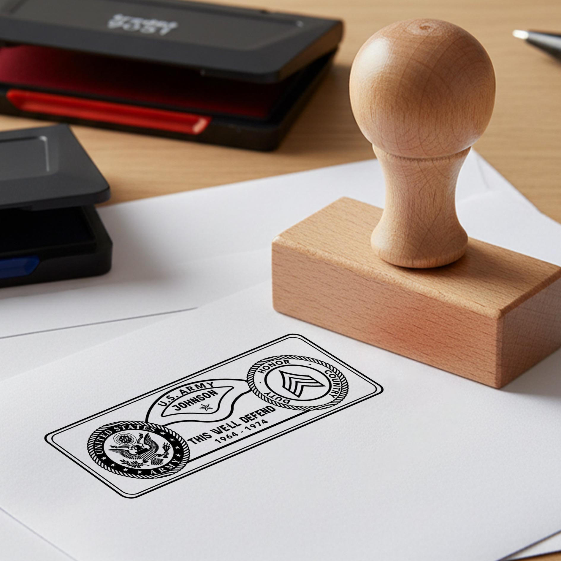 US Army, E 6 Army Staff Sergeant - Personalized Military Rectangular Wooden Stamp - Image 2