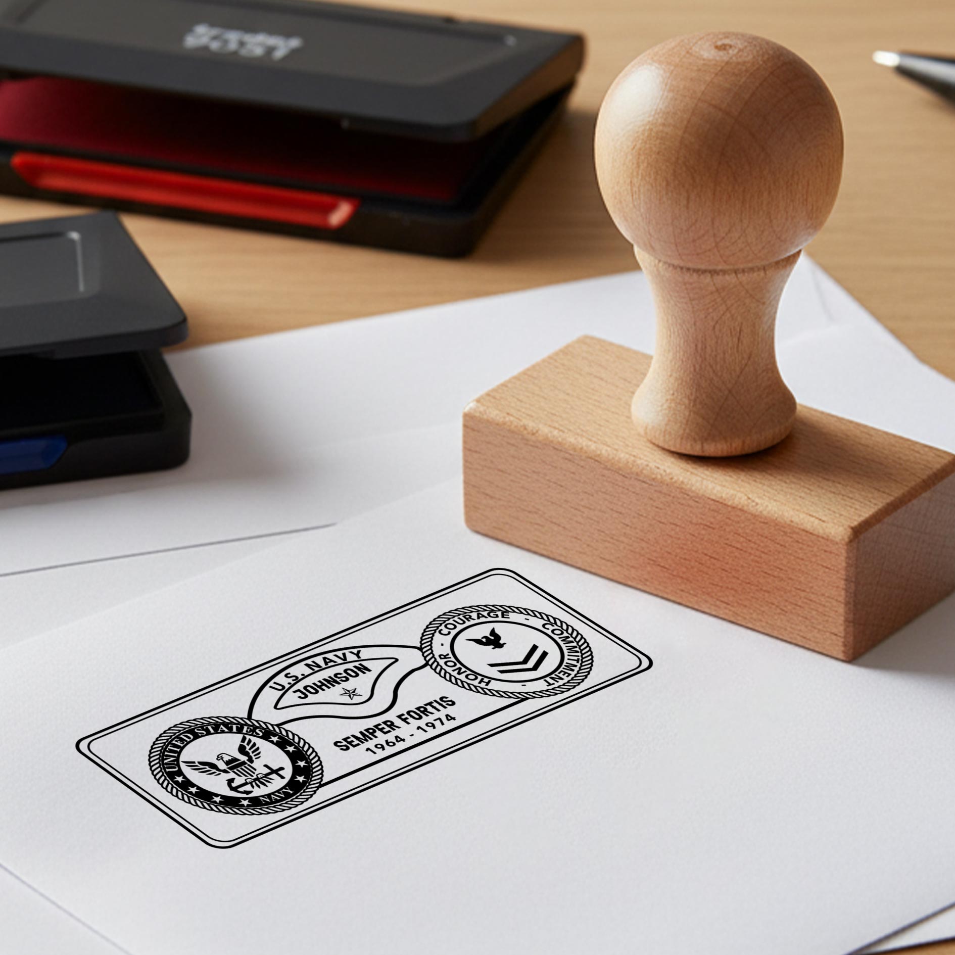 US Navy, Honoring All Who Served - Personalized Military Rectangular Wooden Stamp - Image 2