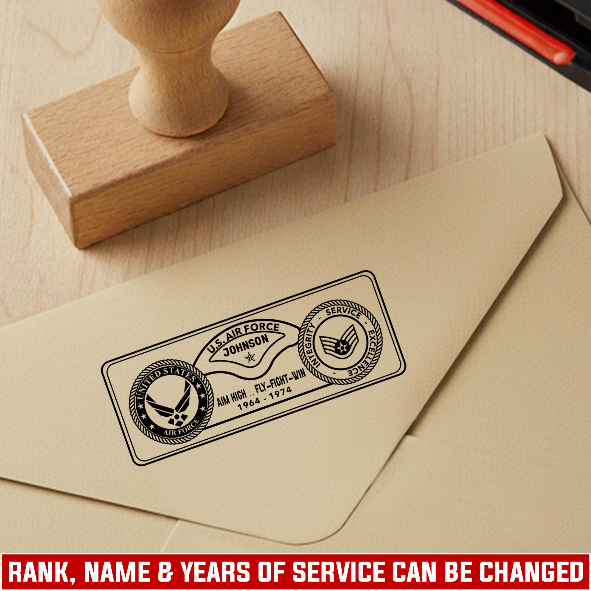 US Air Force, E 8 Air Force First Sergeant - Personalized Military Rectangular Wooden Stamp