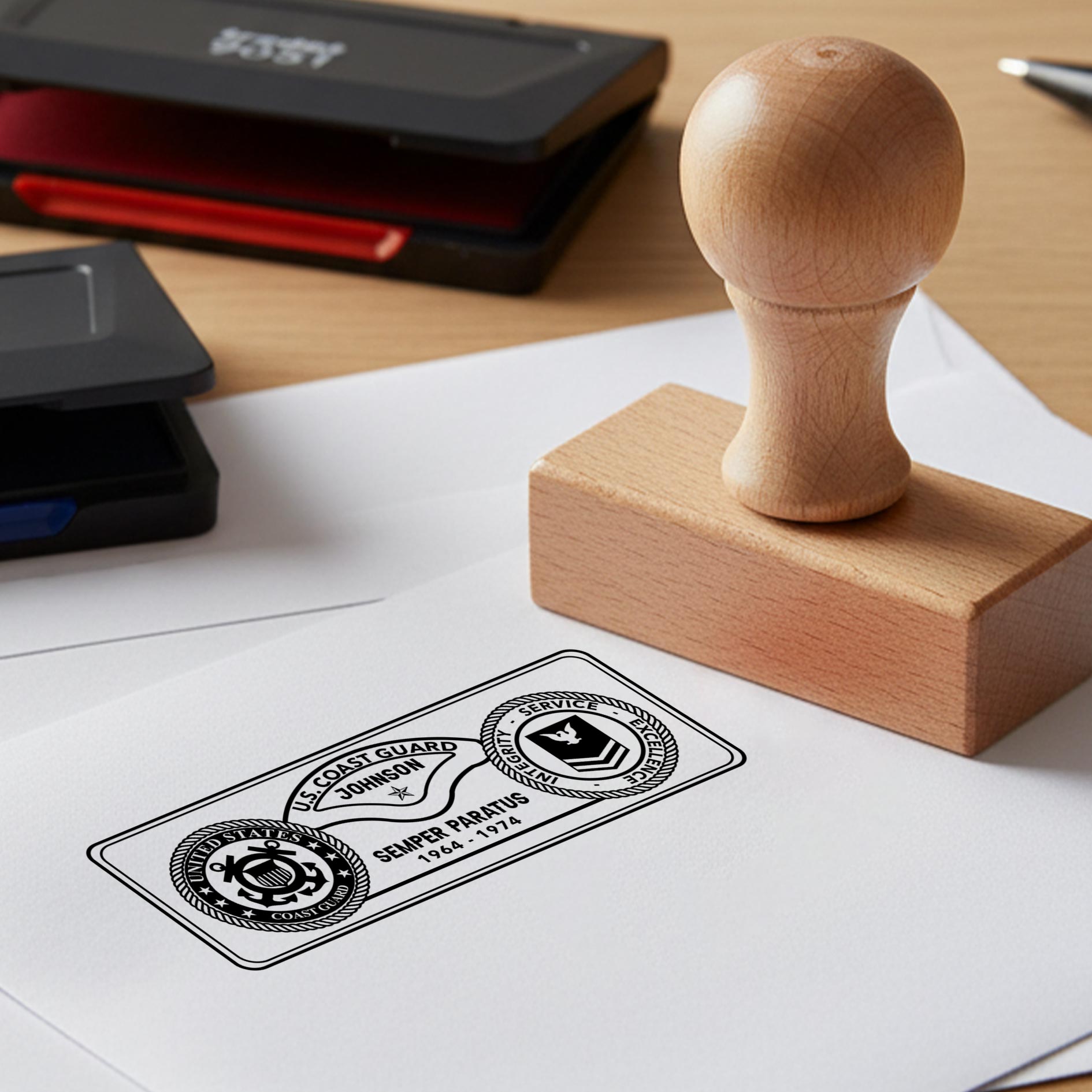 US Coast Guard, Defender of Freedom - Personalized Military Rectangular Wooden Stamp - Image 2