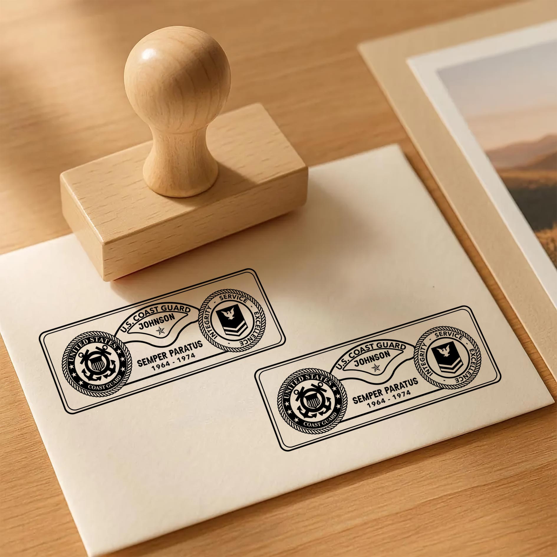 US Coast Guard, Defender of Freedom - Personalized Military Rectangular Wooden Stamp - Image 3