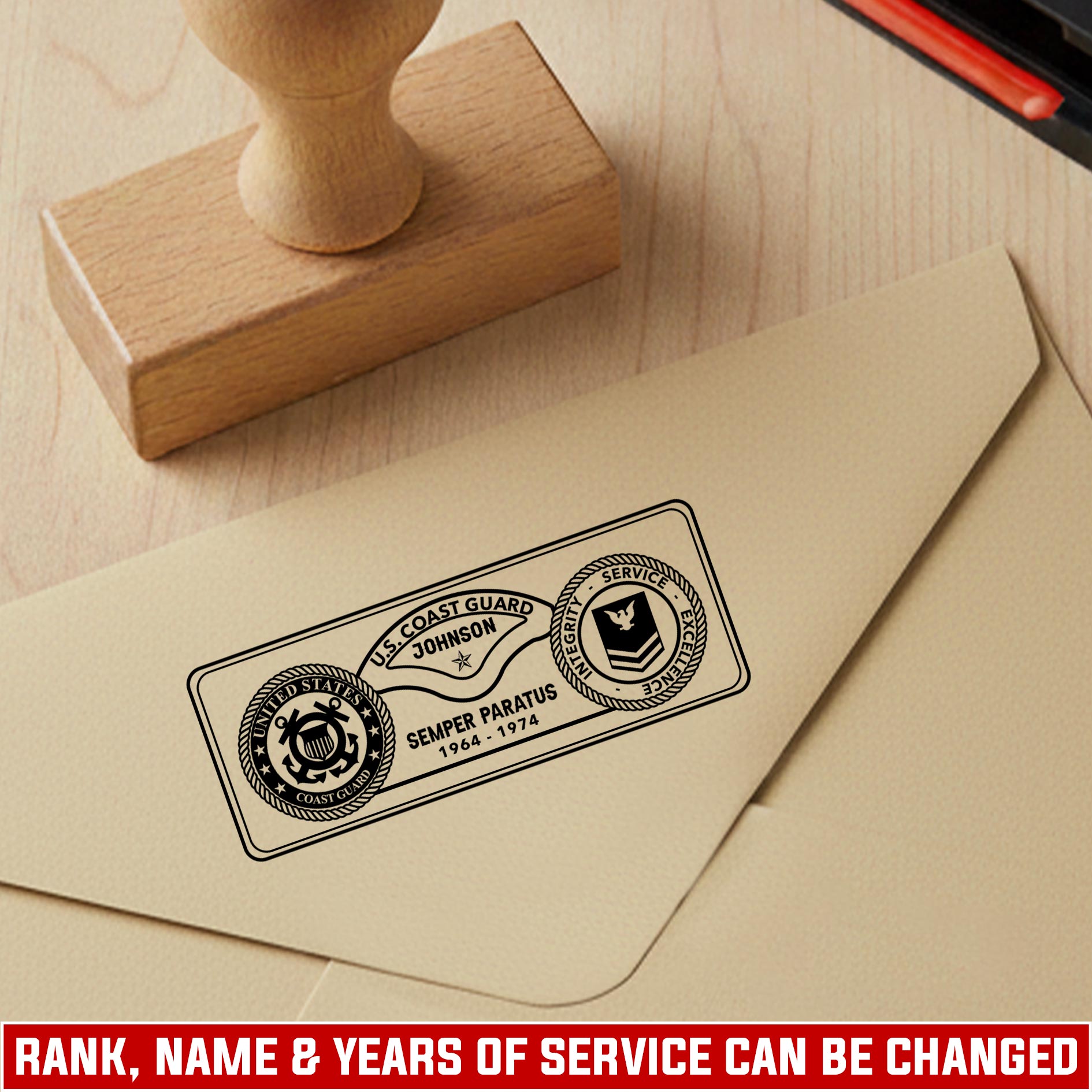 US Coast Guard, Defender of Freedom - Personalized Military Rectangular Wooden Stamp