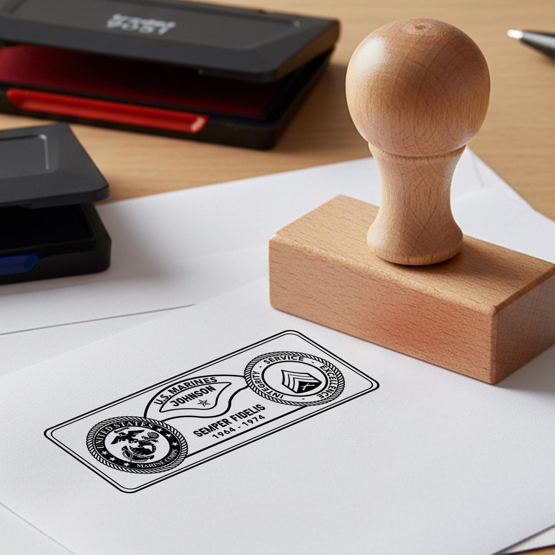 US Marine Corps, E 6 Marines Staff Sergeant - Personalized Military Rectangular Wooden Stamp - Image 2